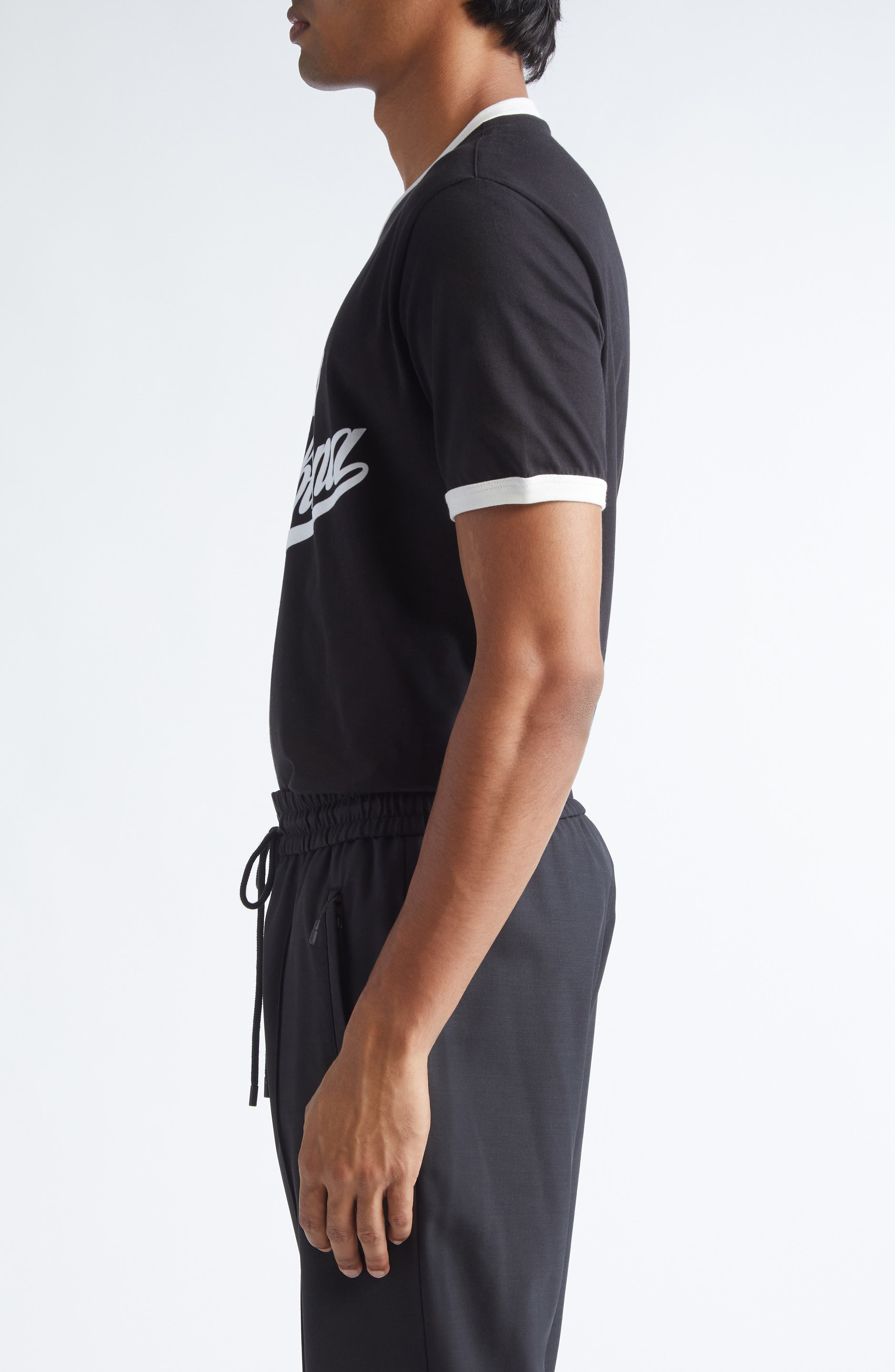 Dolce&Gabbana Flocked Logo Appliqué Ringer T-Shirt in N0000 Nero at Nordstrom - 4