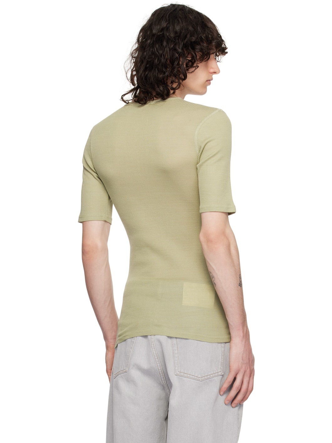 Green Ribbed Henley - 3