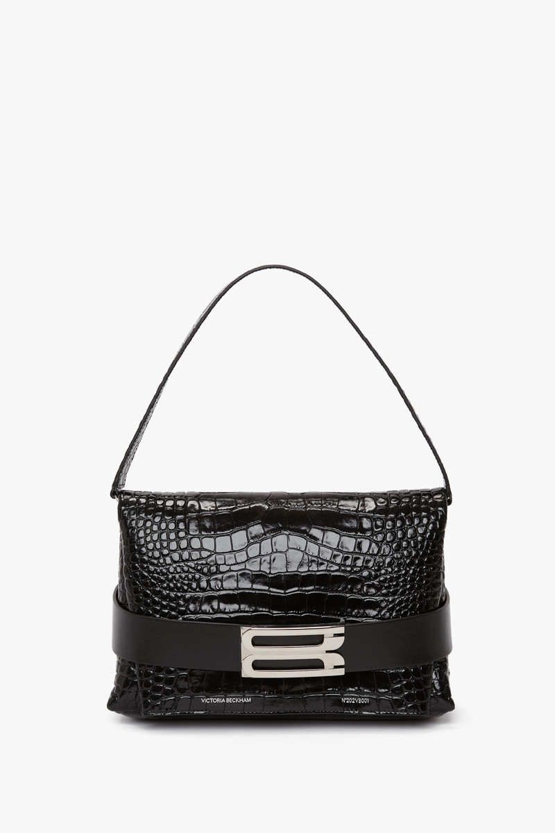 B Pouch Bag In Croc Embossed Black Leather 1