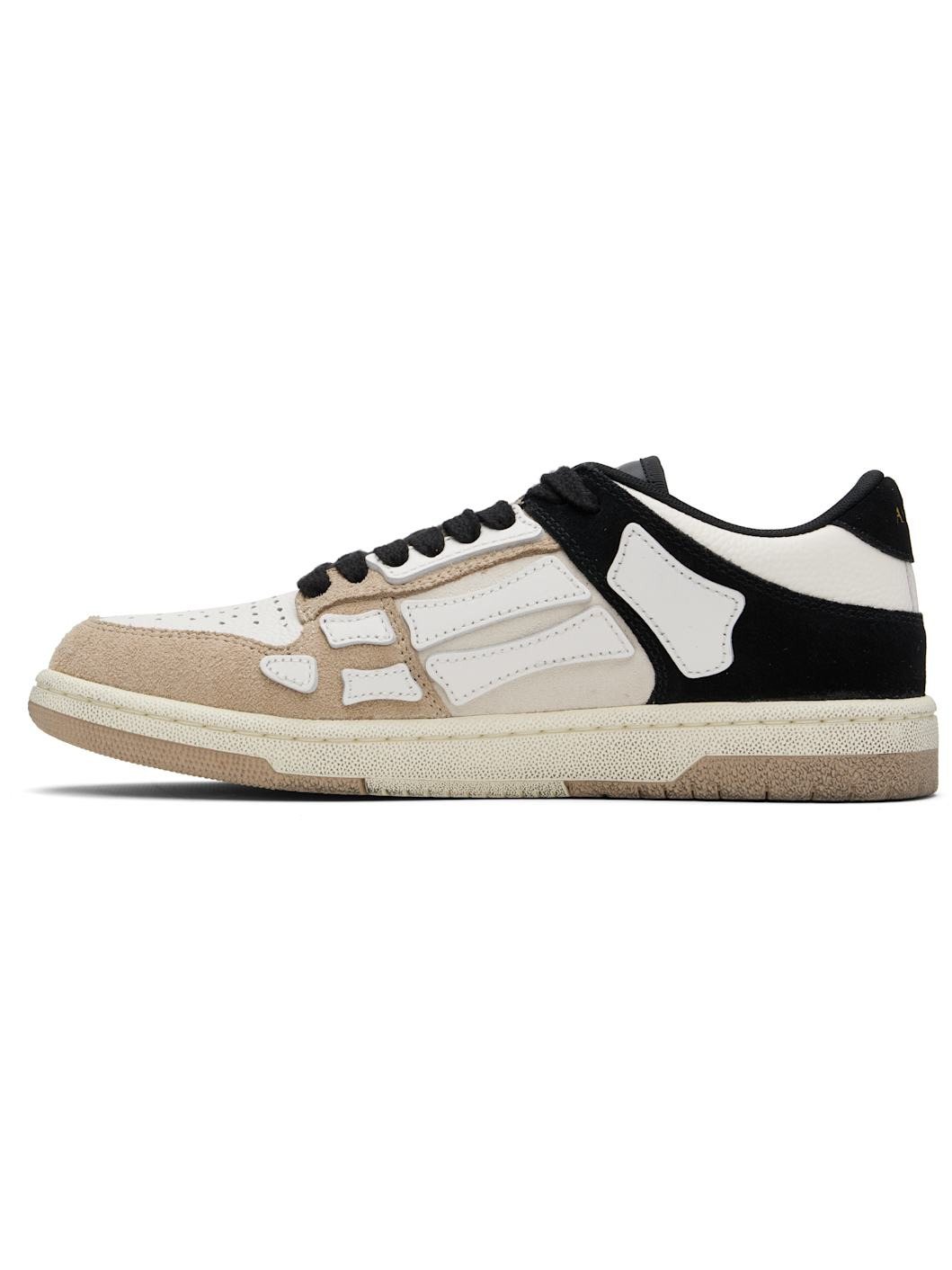 Brown & White Distressed Skel Top Low Sneakers - 3