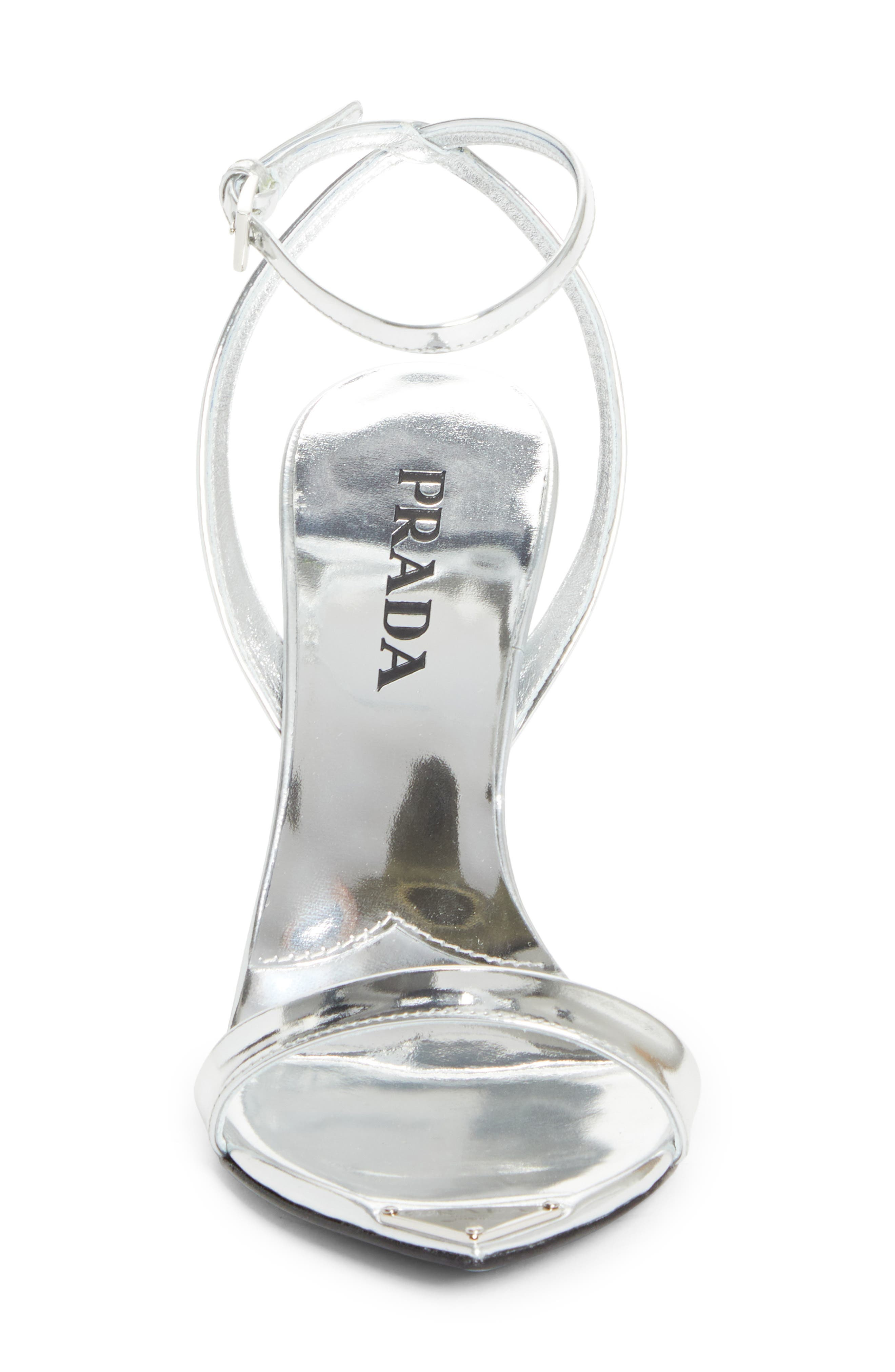Prada Pointed Toe Logo Sandal in Argento at Nordstrom - 4