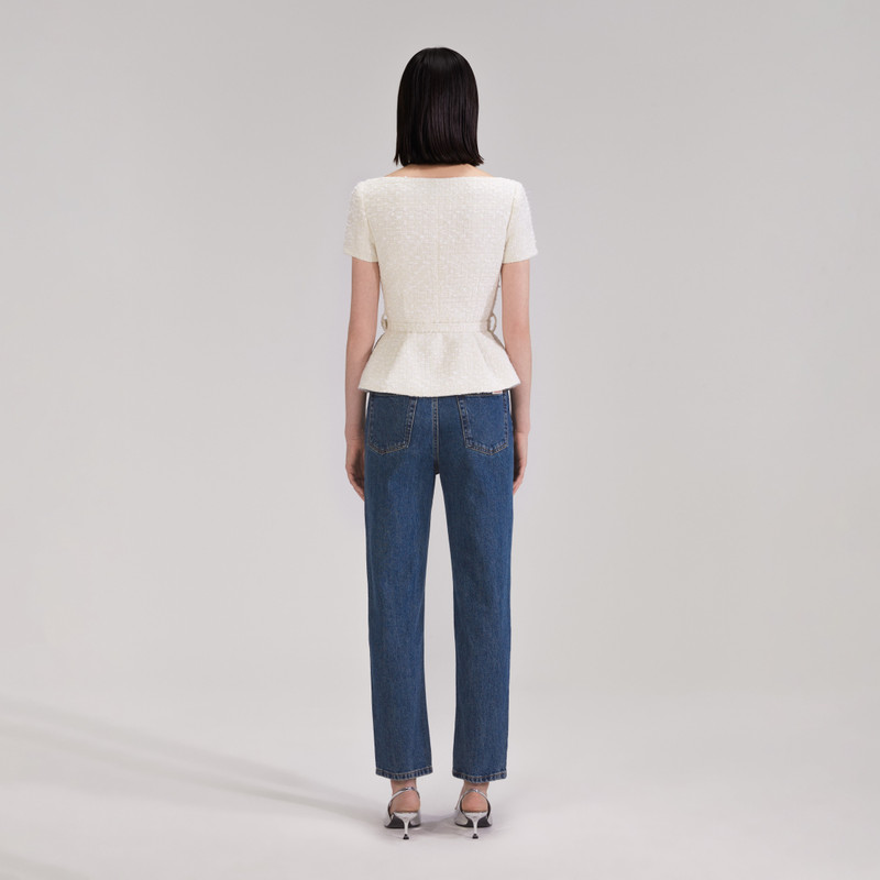 self-portrait Cream Off Shoulder Boucle Top outlook