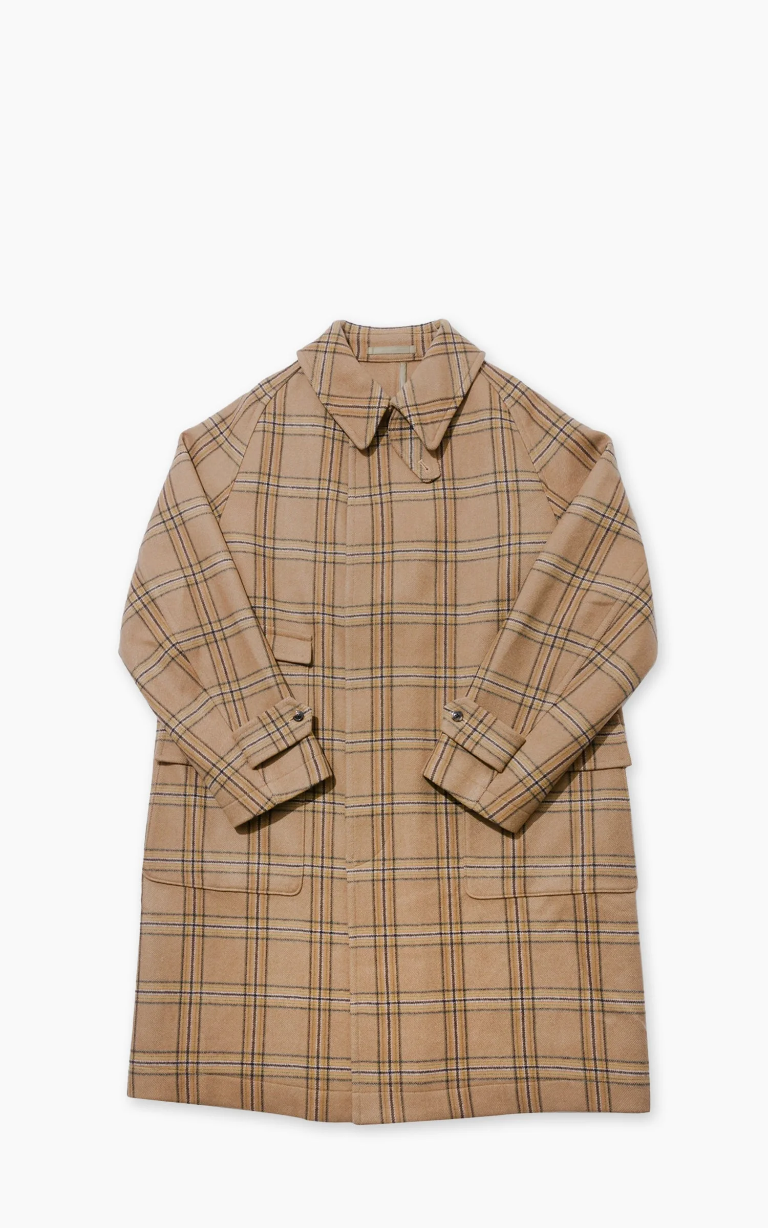 KAPTAIN SUNSHINE TRAVELLER COAT WOOL PLAID BEIGE - 1