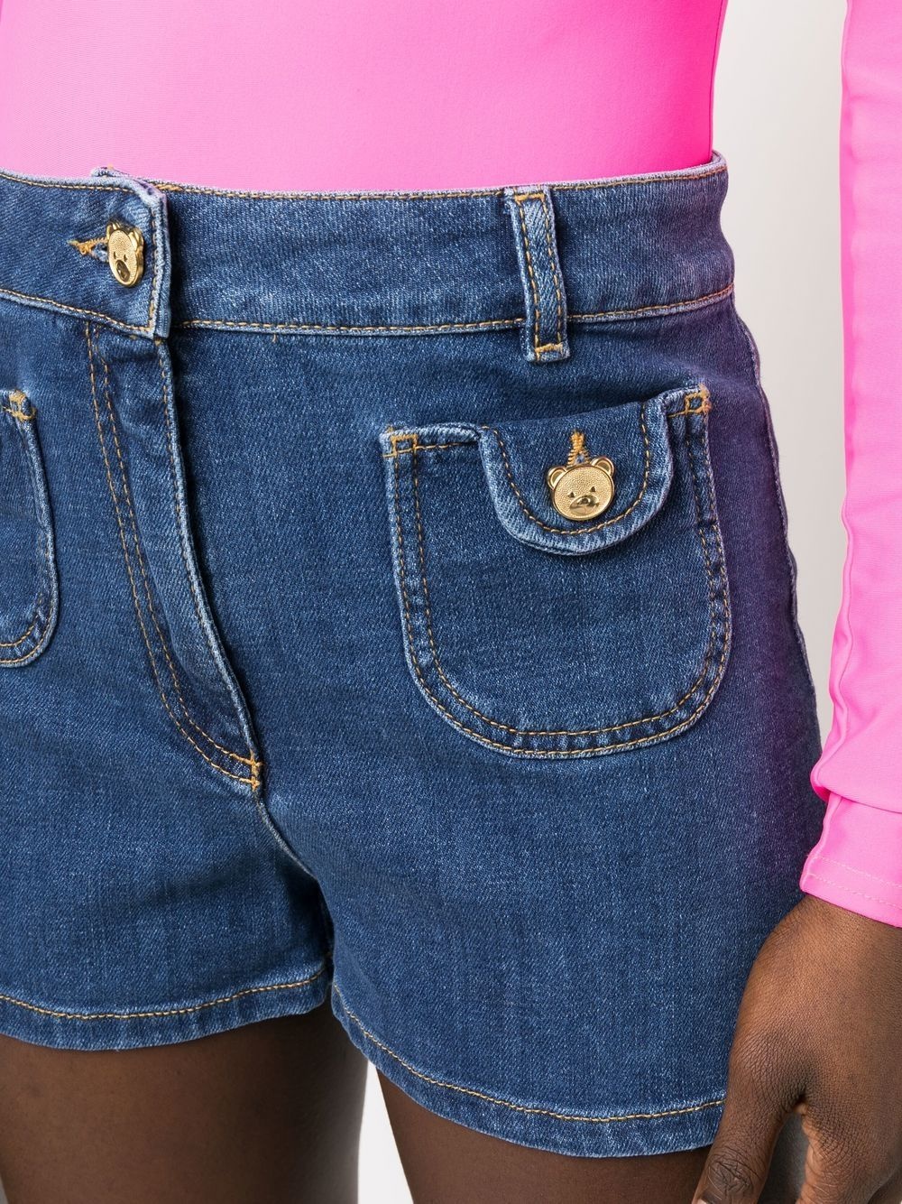 bear button denim shorts - 5