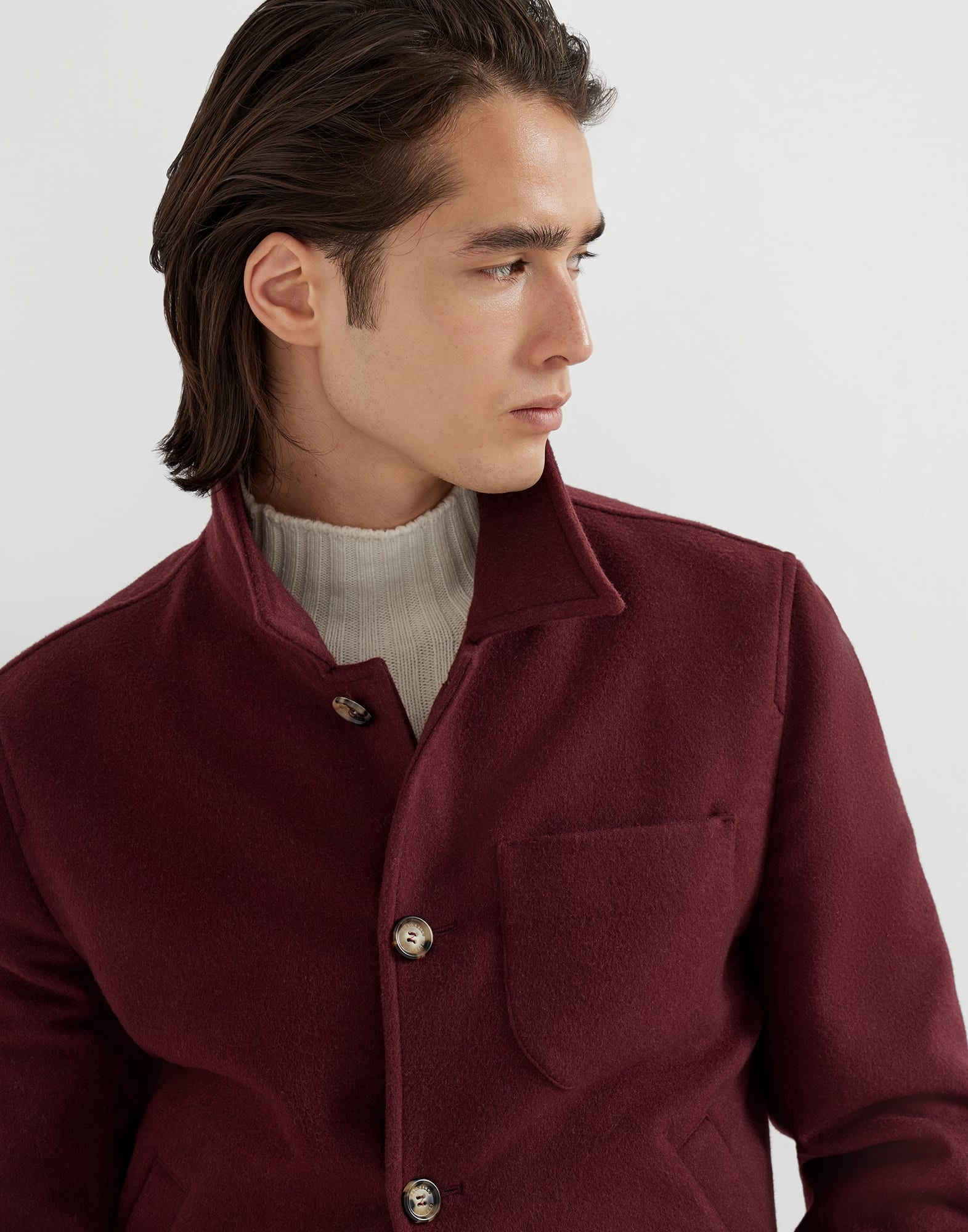 Wool flannel double cloth shirt-style bomber jacket - 3