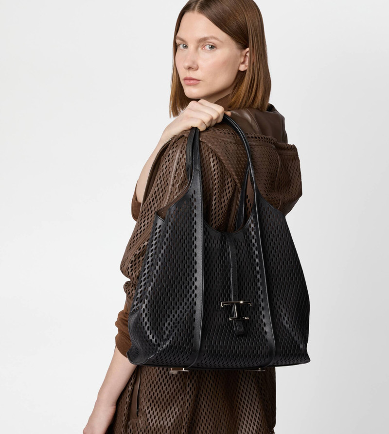 Tod's T TIMELESS SHOPPING BAG IN LEATHER MEDIUM - BLACK outlook