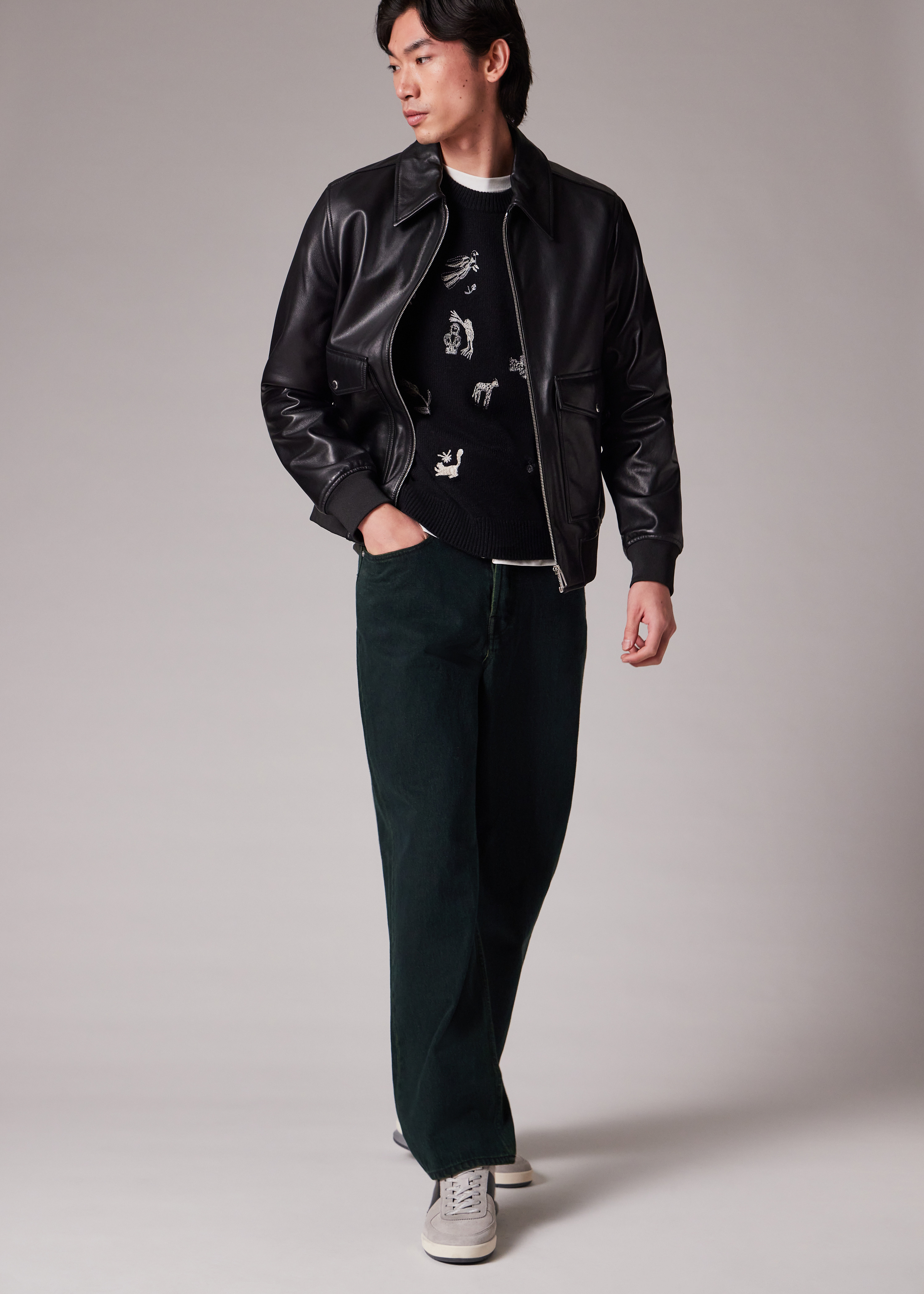Black Leather Patch-Pocket Jacket - 6