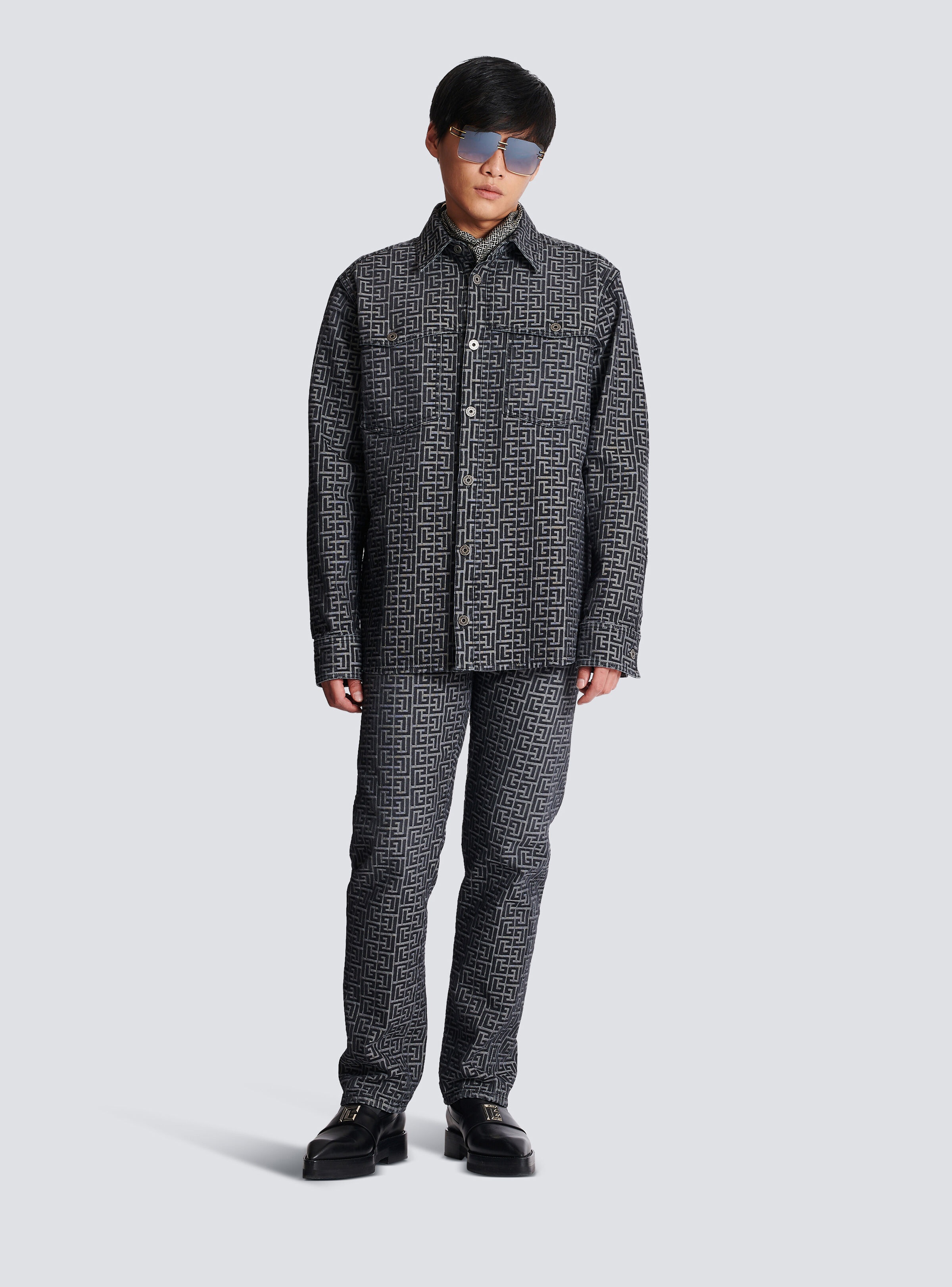 Monogrammed jacquard denim shirt - 2