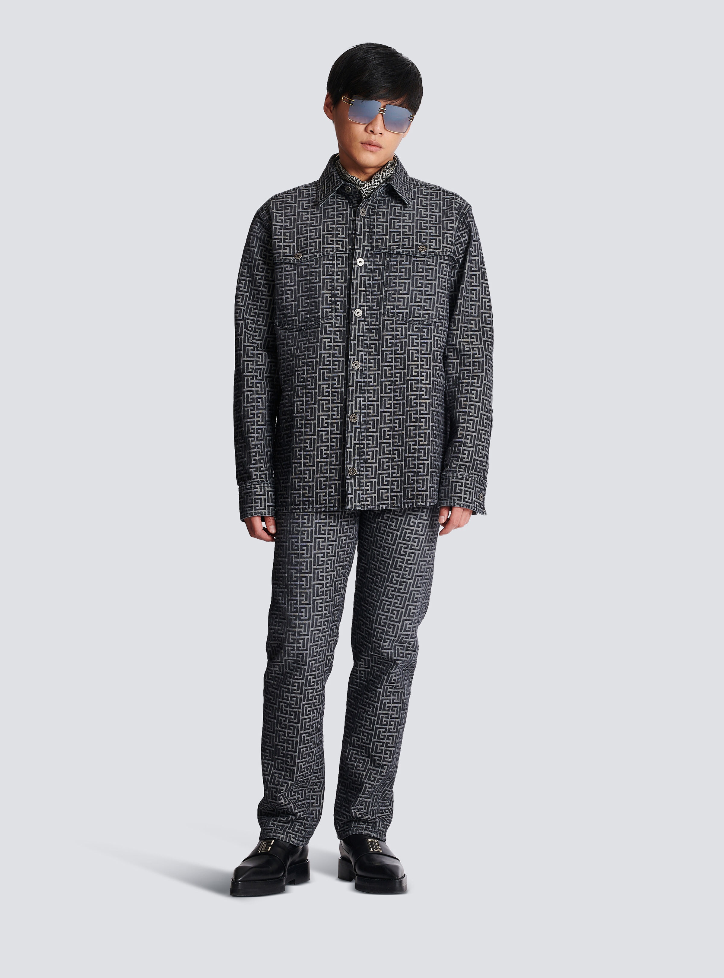 Balmain Denim Shirt with Jacquard Monogram