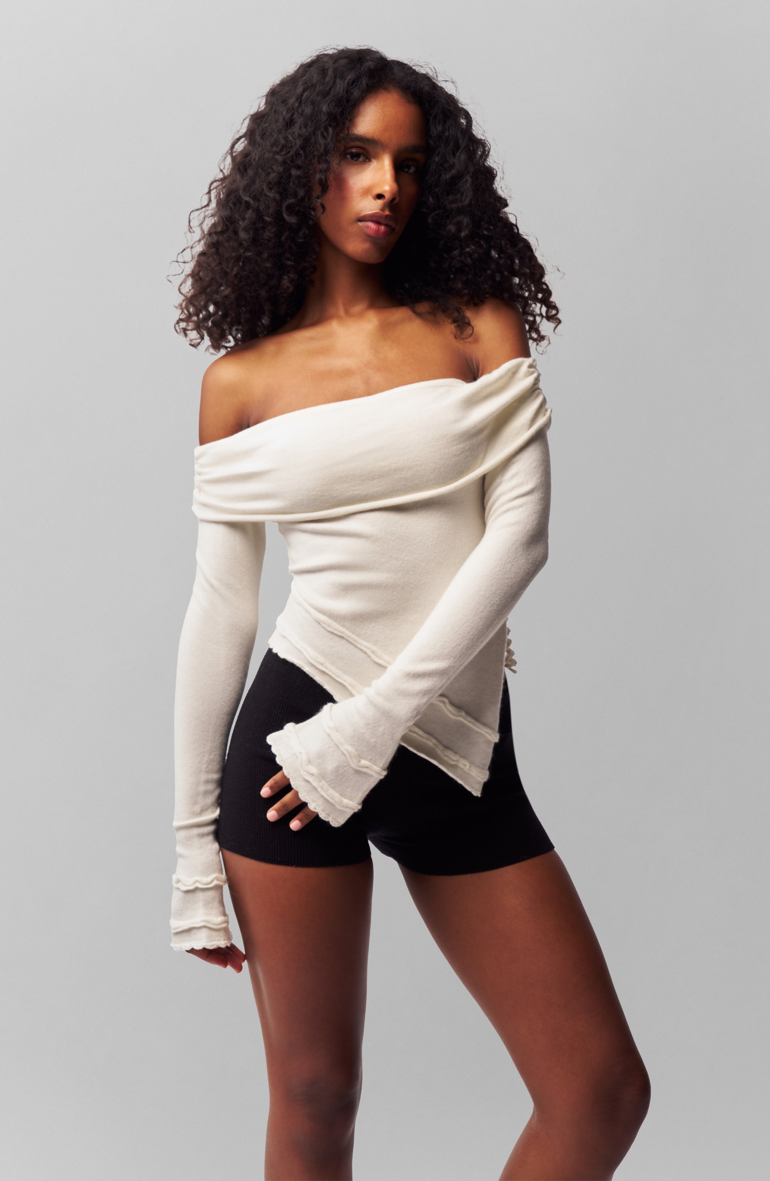 Guizio Soler Fold Over Knit Top in Cream at Nordstrom - 6