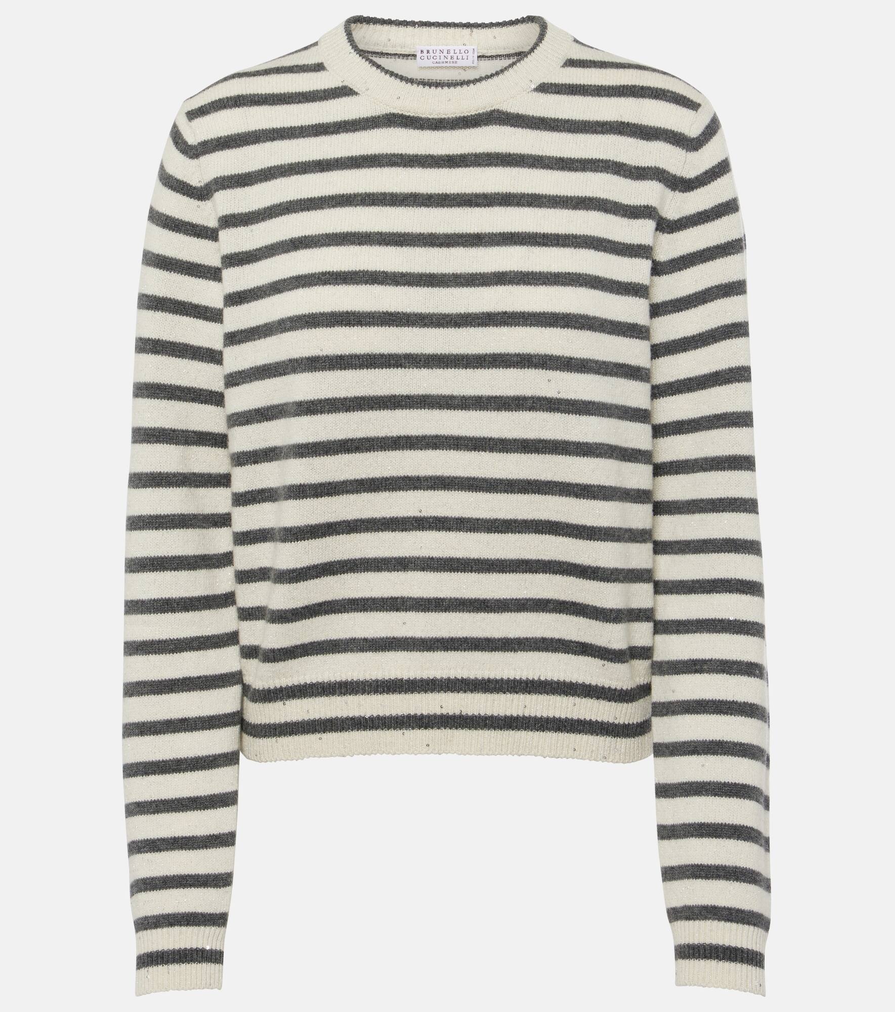 Striped cashmere-blend sweater - 1