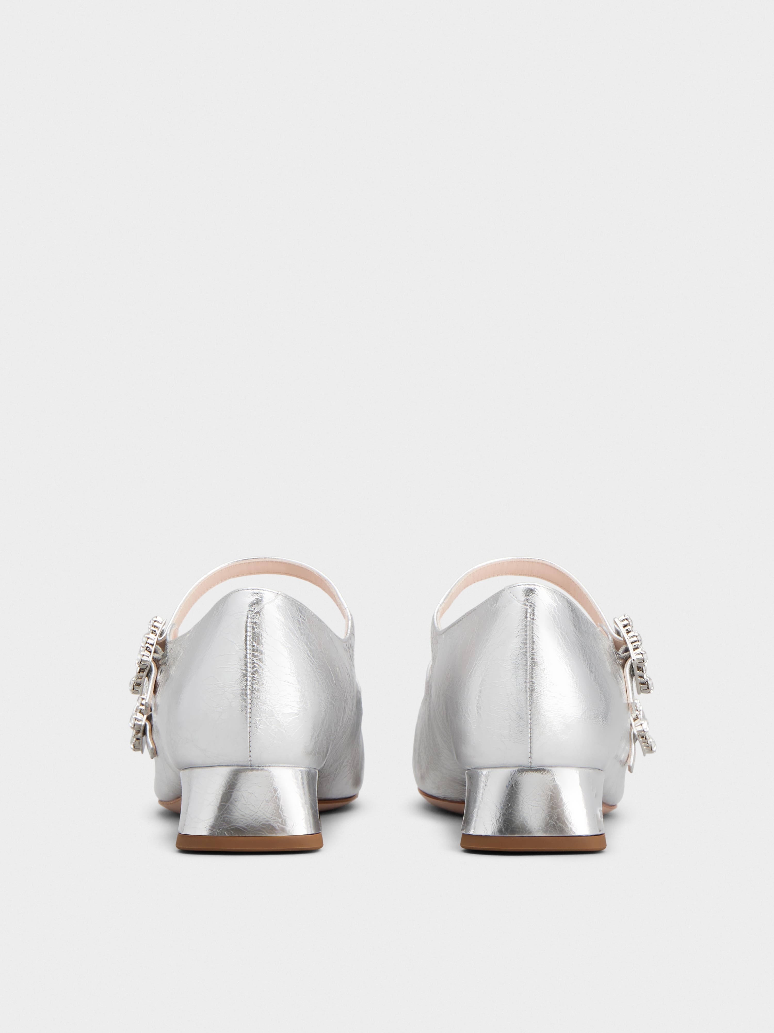 Mini Très Vivier Strass Buckle Babies Ballerinas in Leather - 5
