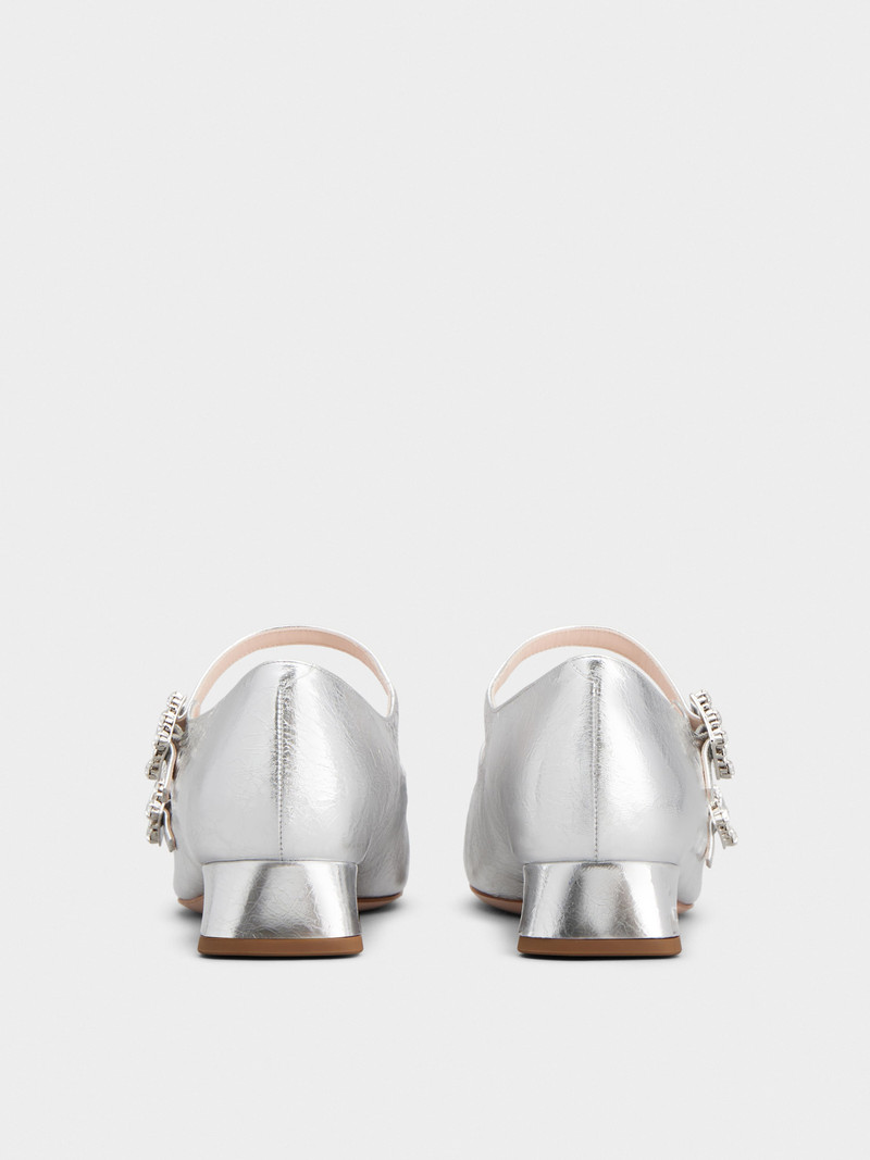 Mini Très Vivier Strass Buckle Babies Ballerinas in Leather 5