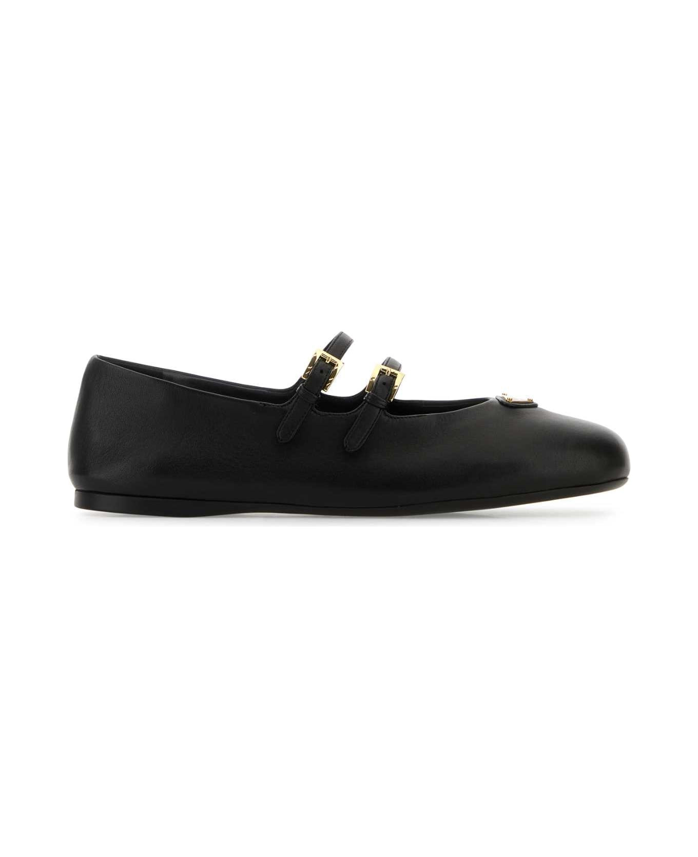 Black Nappa Leather Ballerinas - 1