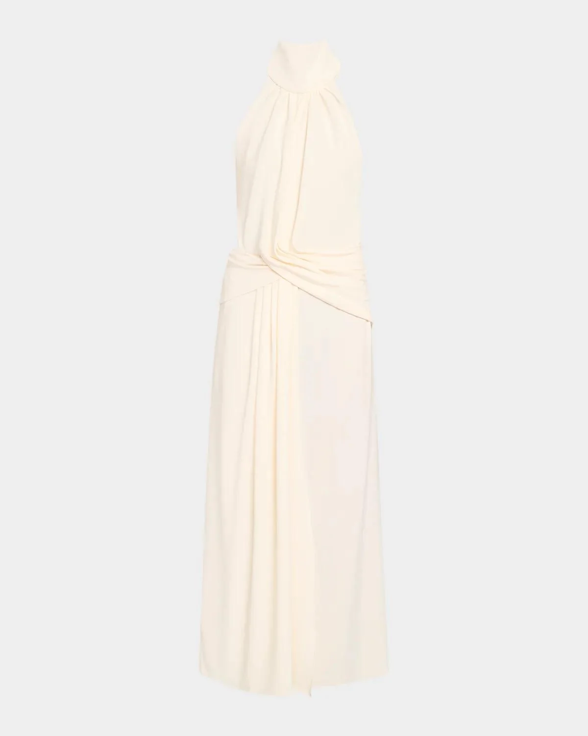 Retro Drape Crepe Halter Ankle Dress - 1