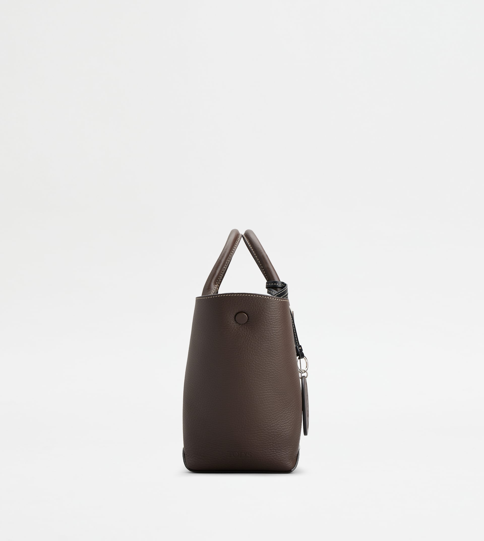 TOD'S DOUBLE UP SHOPPING BAG IN LEATHER AND CANVAS SMALL - BROWN, OFF WHITE - 5