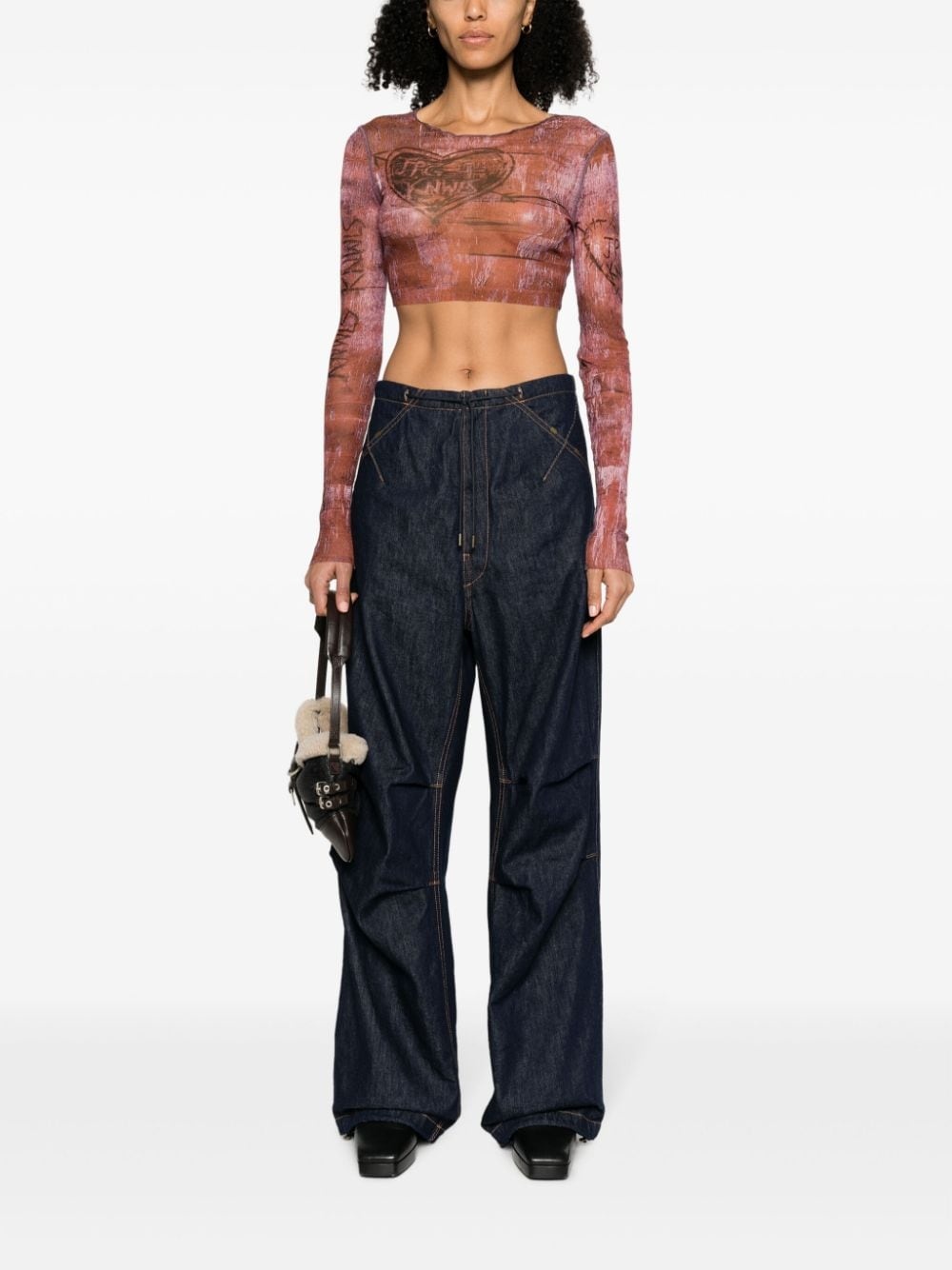 Daisy contrast-stitching wide leg jeans - 2