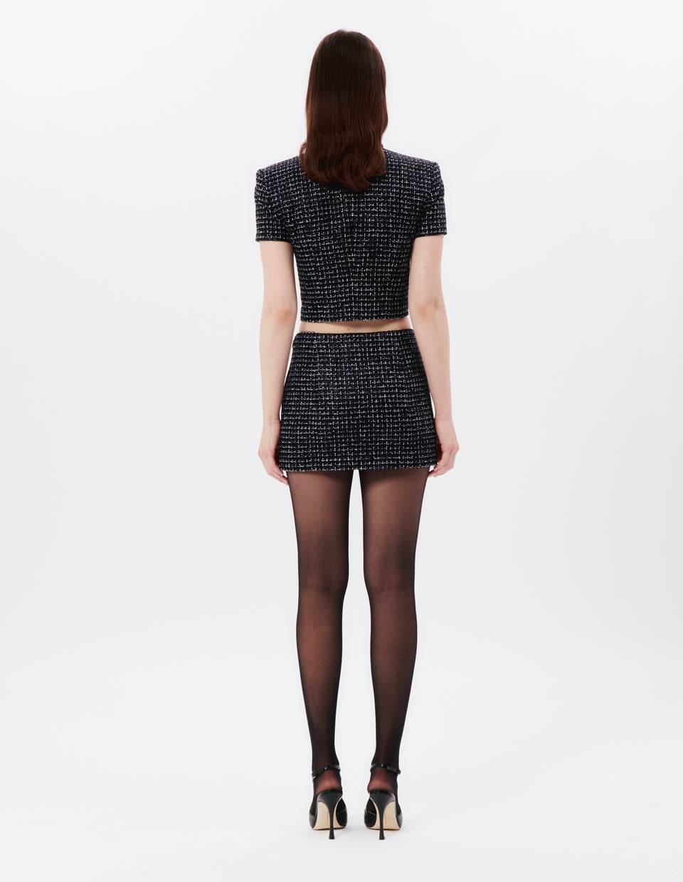 SEQUIN CHECKED TWEED LOW WAIST MINI SKIRT, BUTTONS - 5