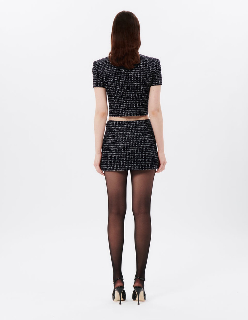 SEQUIN CHECKED TWEED LOW WAIST MINI SKIRT, BUTTONS 5