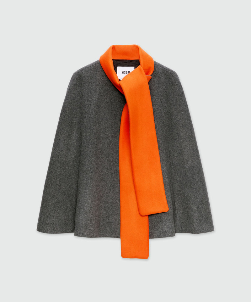 Anthracite wool cape with colorblock detail 1