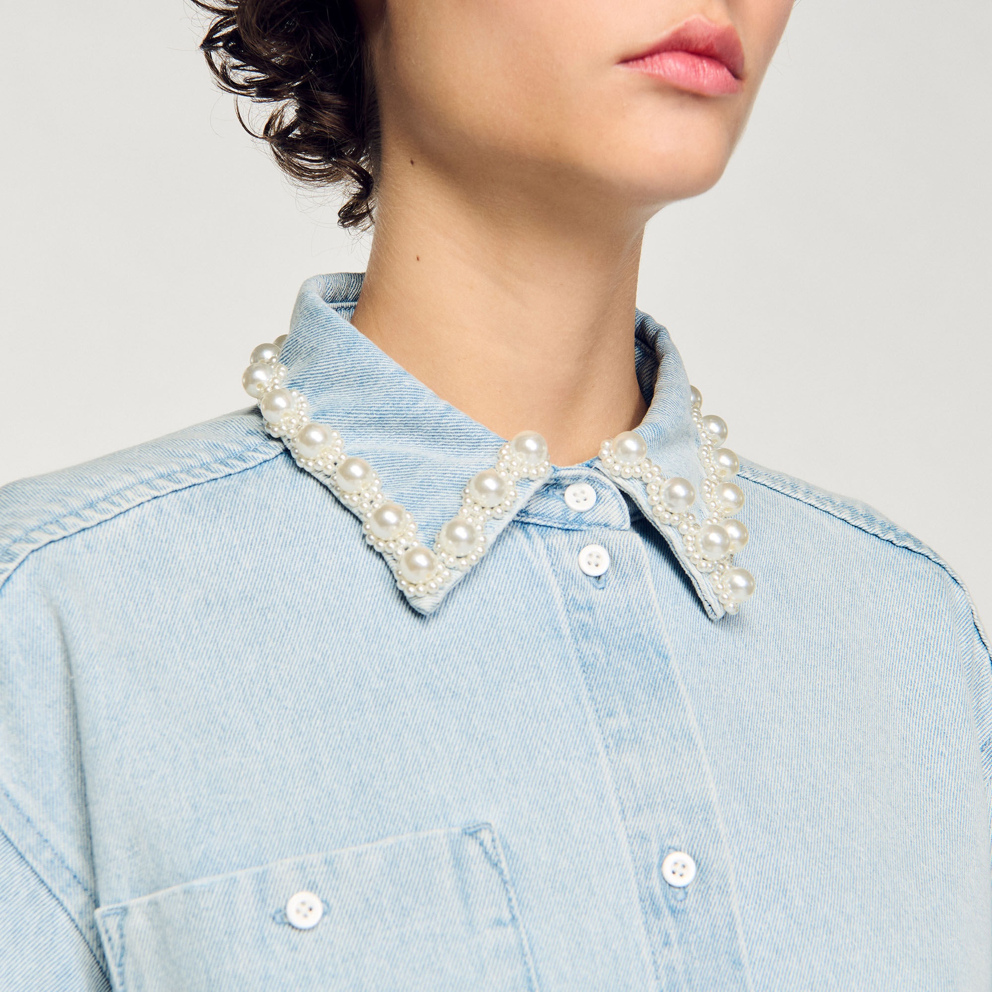 DENIM SHIRT WITH BEADED COLLAR - 3