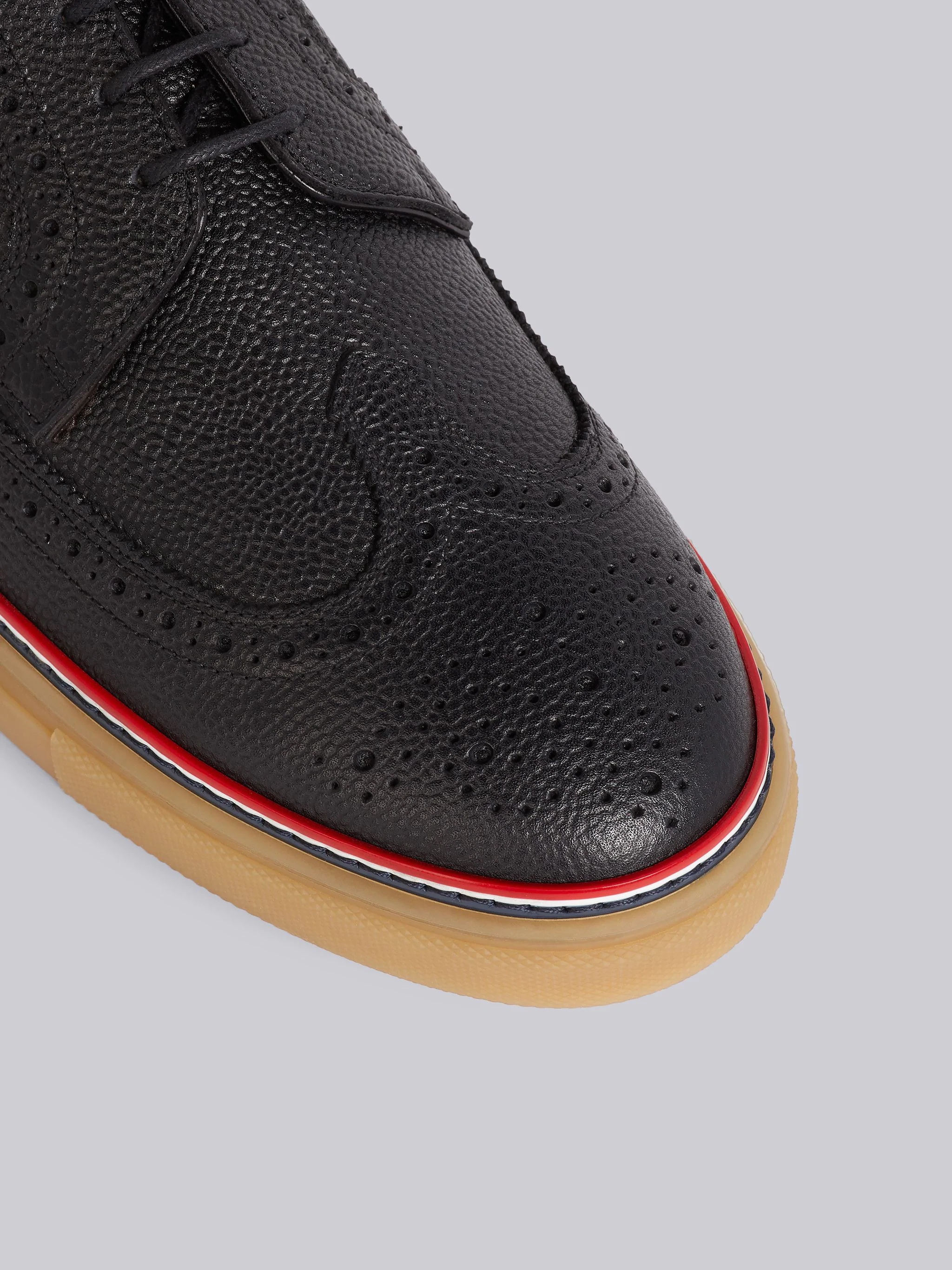 Black Pebbled Calfskin Longwing Brogue Trainer - 3