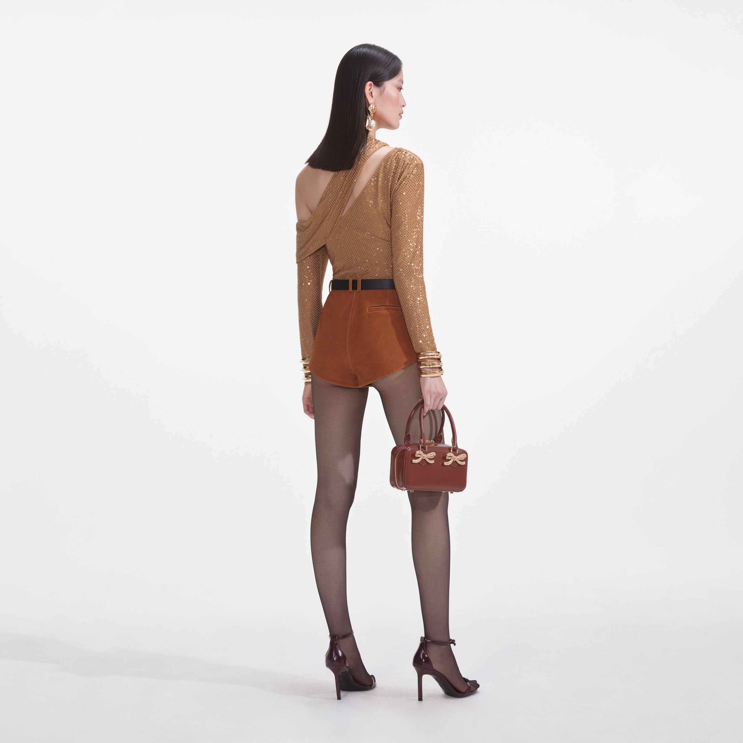 Brown Rhinestone Gathered Top - 3