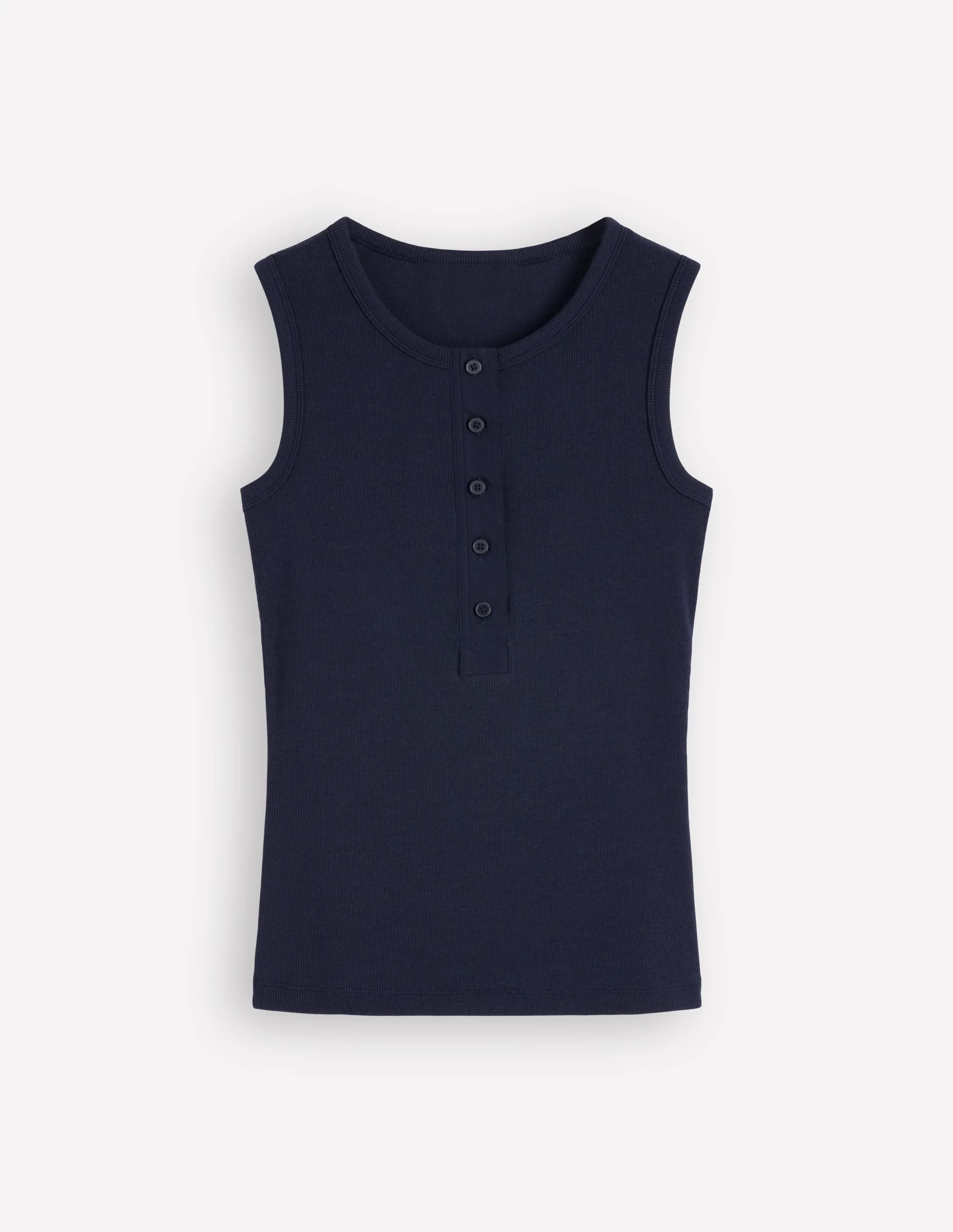 Crew Neck Henley Tank-Navy - 1