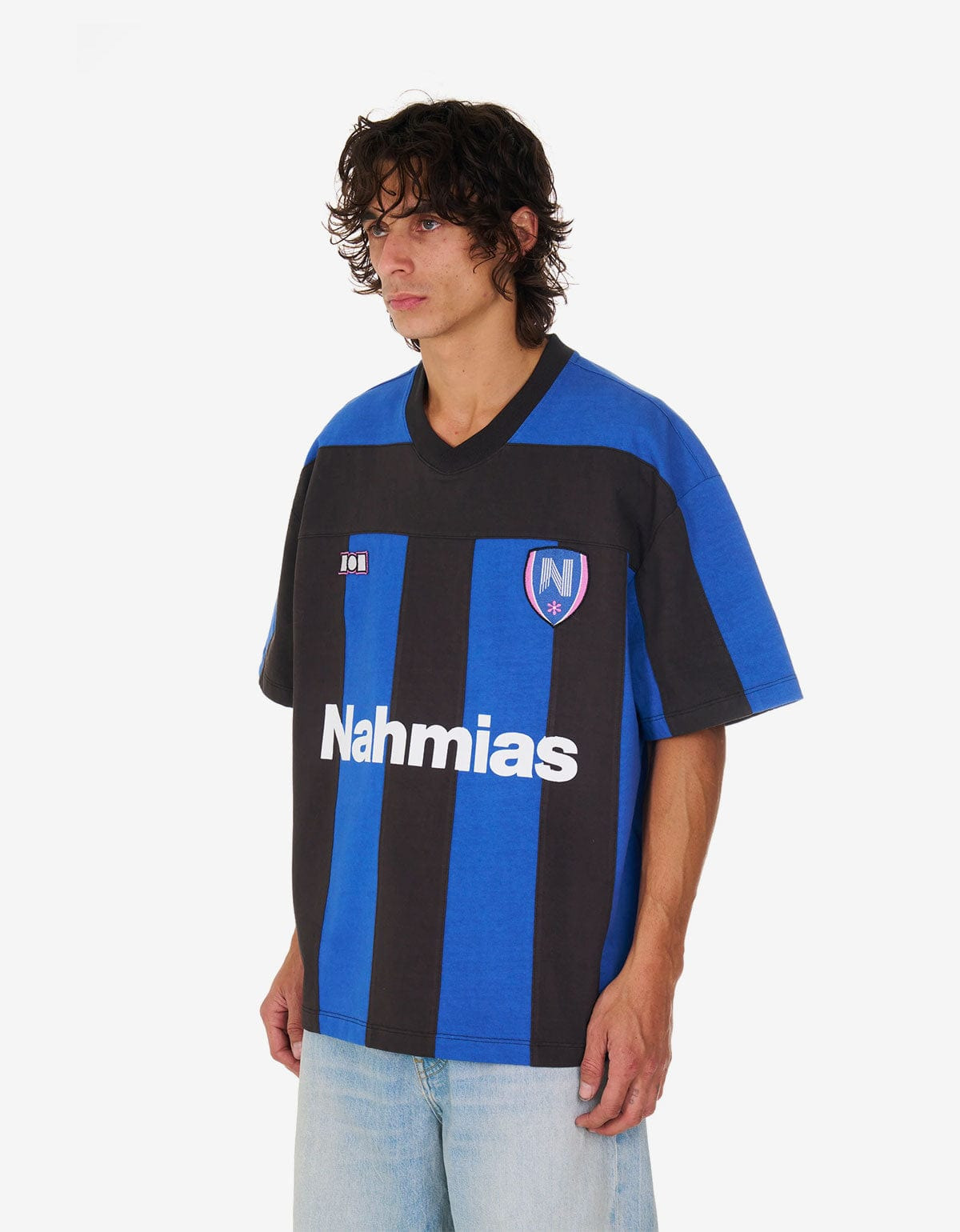Nahmias Blue Stripe Soccer Jersey T-Shirt - 3