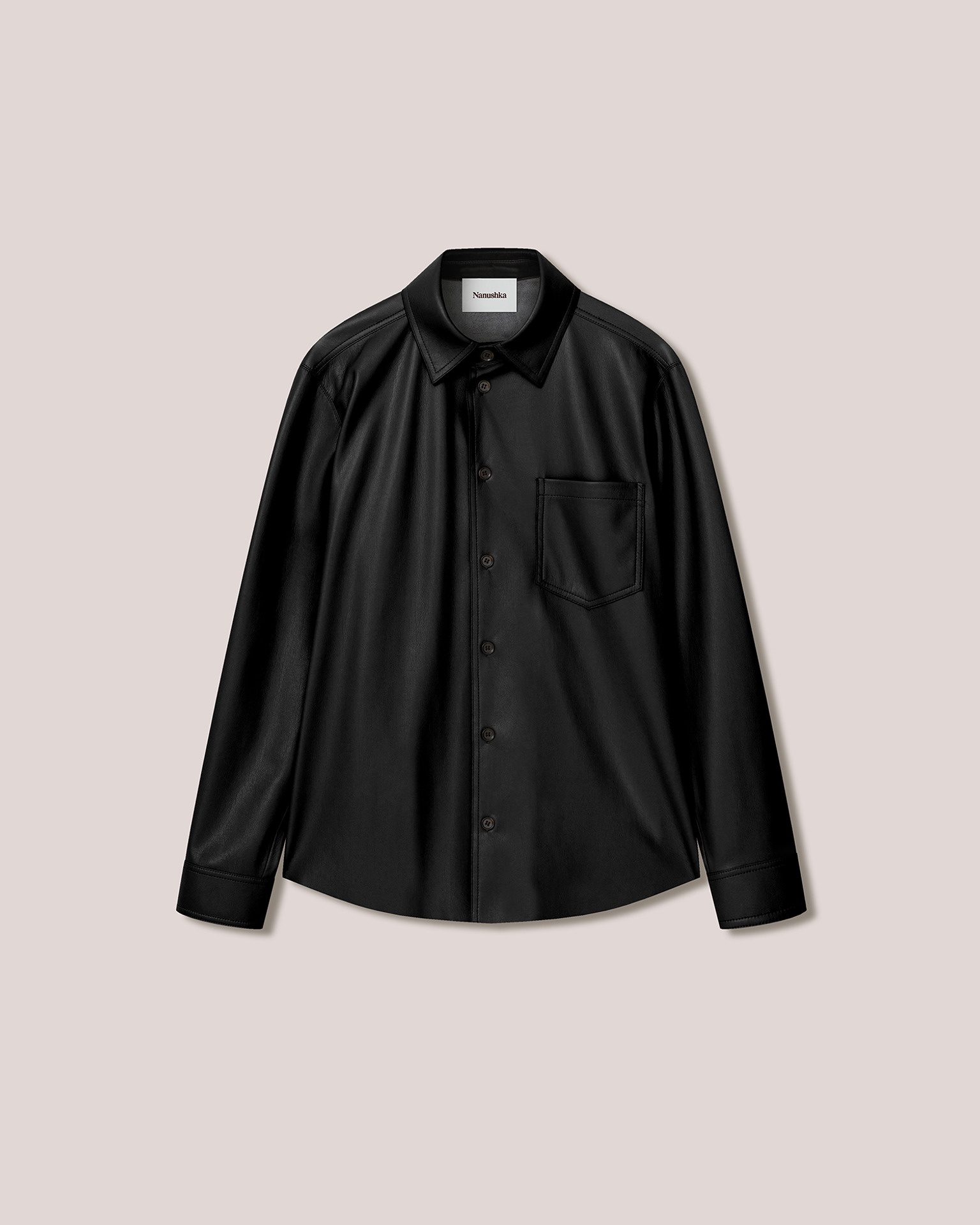 JOSIA - Vegan leather angular collared shirt - Black - 1