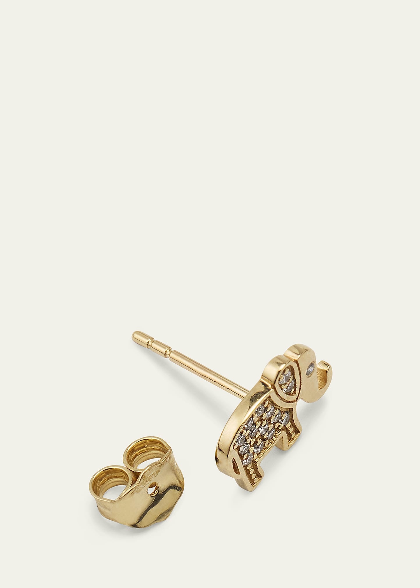 14k Yellow Gold Diamond Elephant Stud Earring, Single - 4