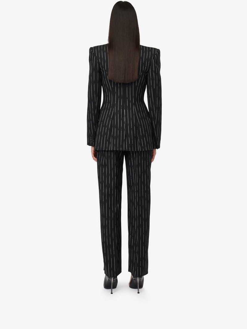 Women's Double-breasted Broken Pinstripe Jacket in Black/ivory 4