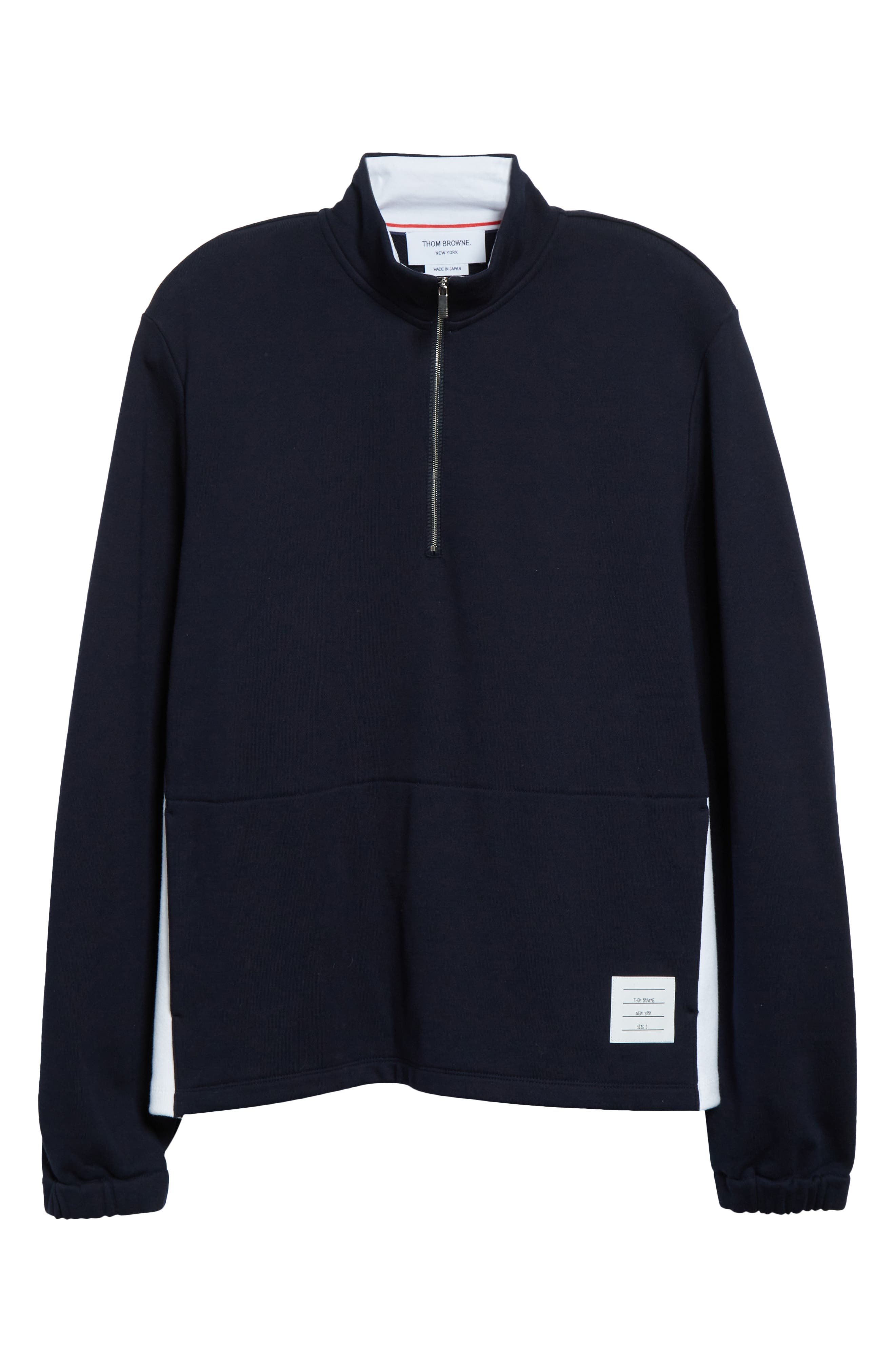 Thom Browne 4-Bar Stripe Funnel Neck Half Zip Sweatshirt in Navy at Nordstrom - 6