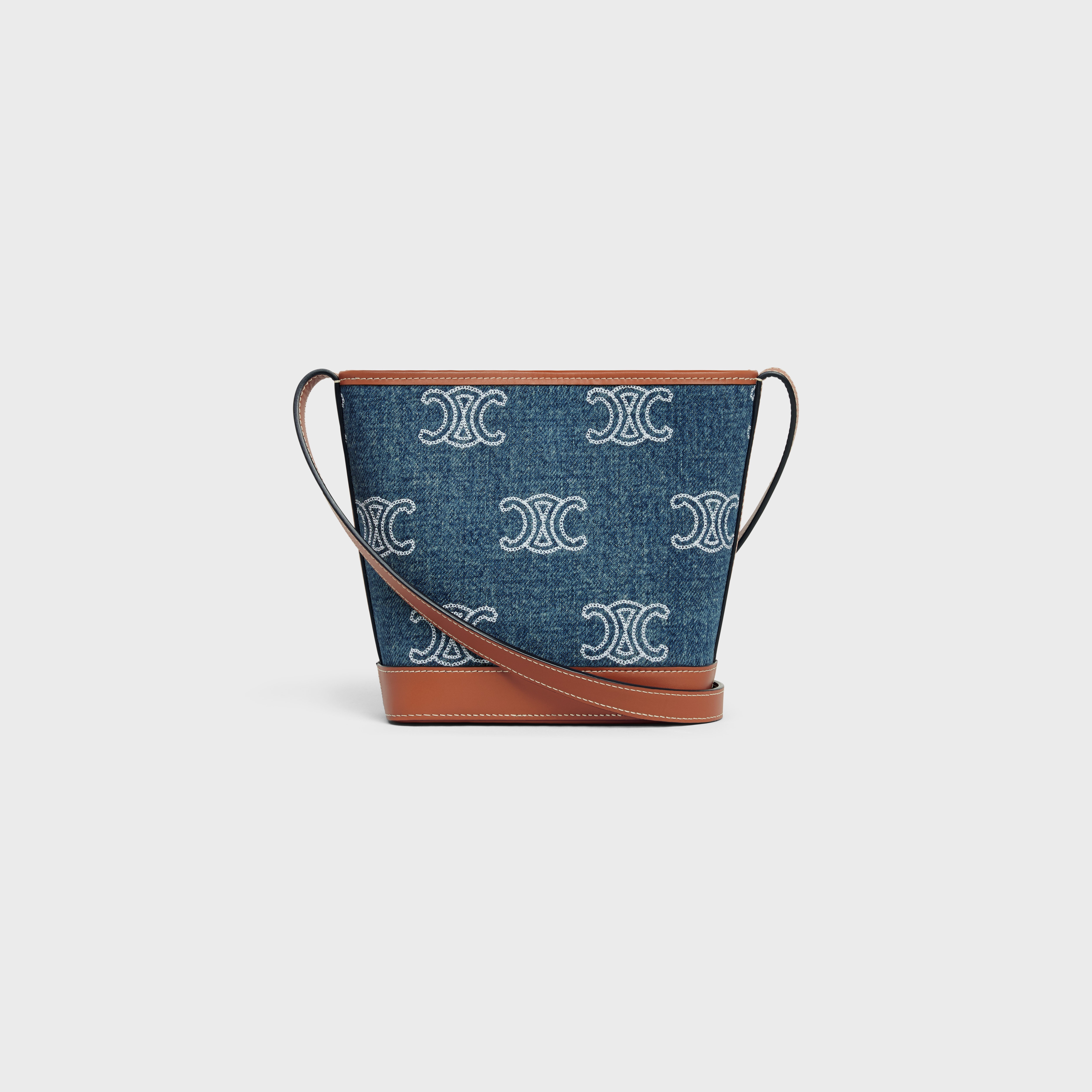 MINI BUCKET CUIR TRIOMPHE in DENIM WITH TRIOMPHE ALL-OVER EMBROIDERY AND CALFSKIN - 3