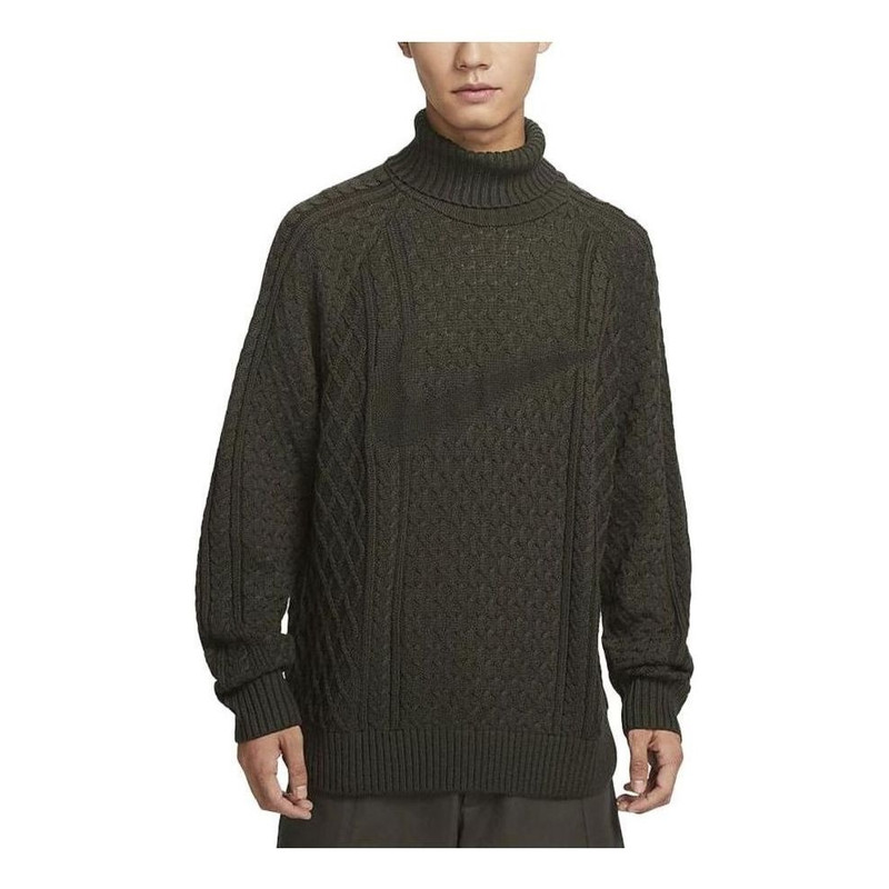 Nike Life Cable Knit Turtleneck Sweater 'Olive Green' FB7771-325 - 1