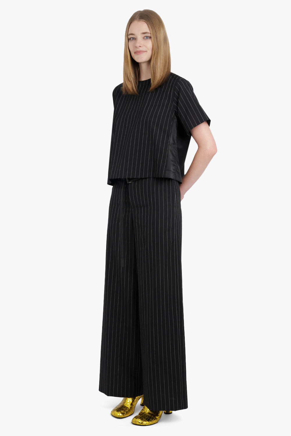 HIGH WAISTED STRAIGHT LEG STRIPE PANT | BLACK/WHITE - 7