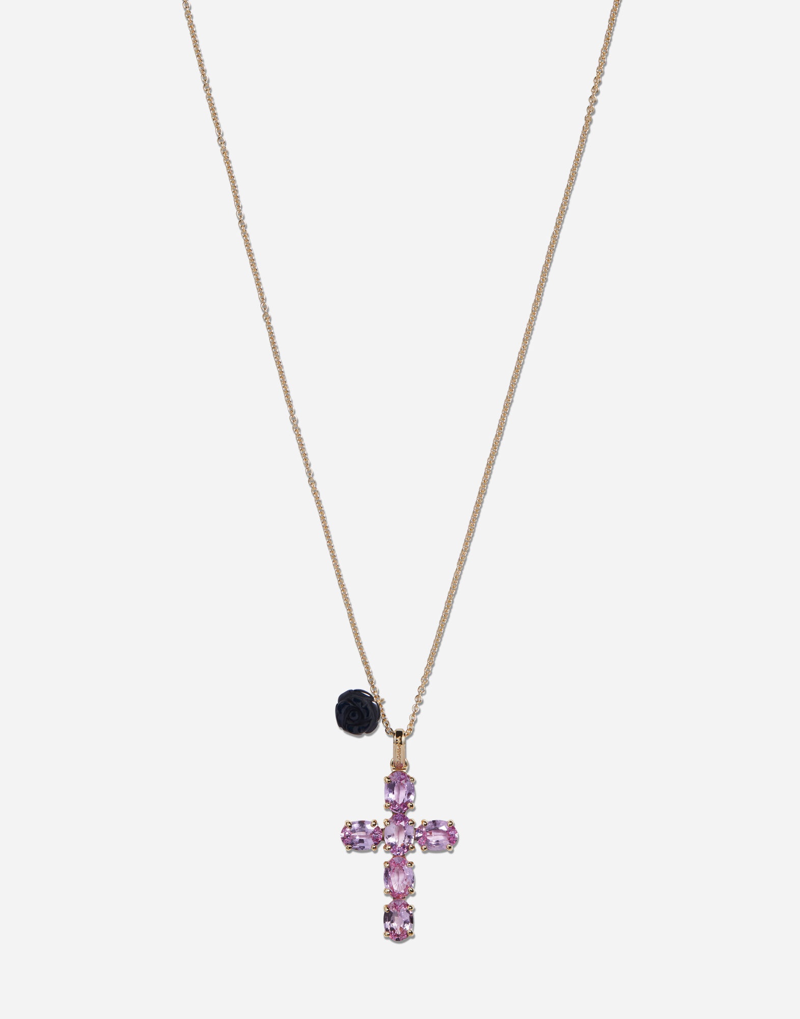 Family cross and rose pendants on yellow gold chain - 2