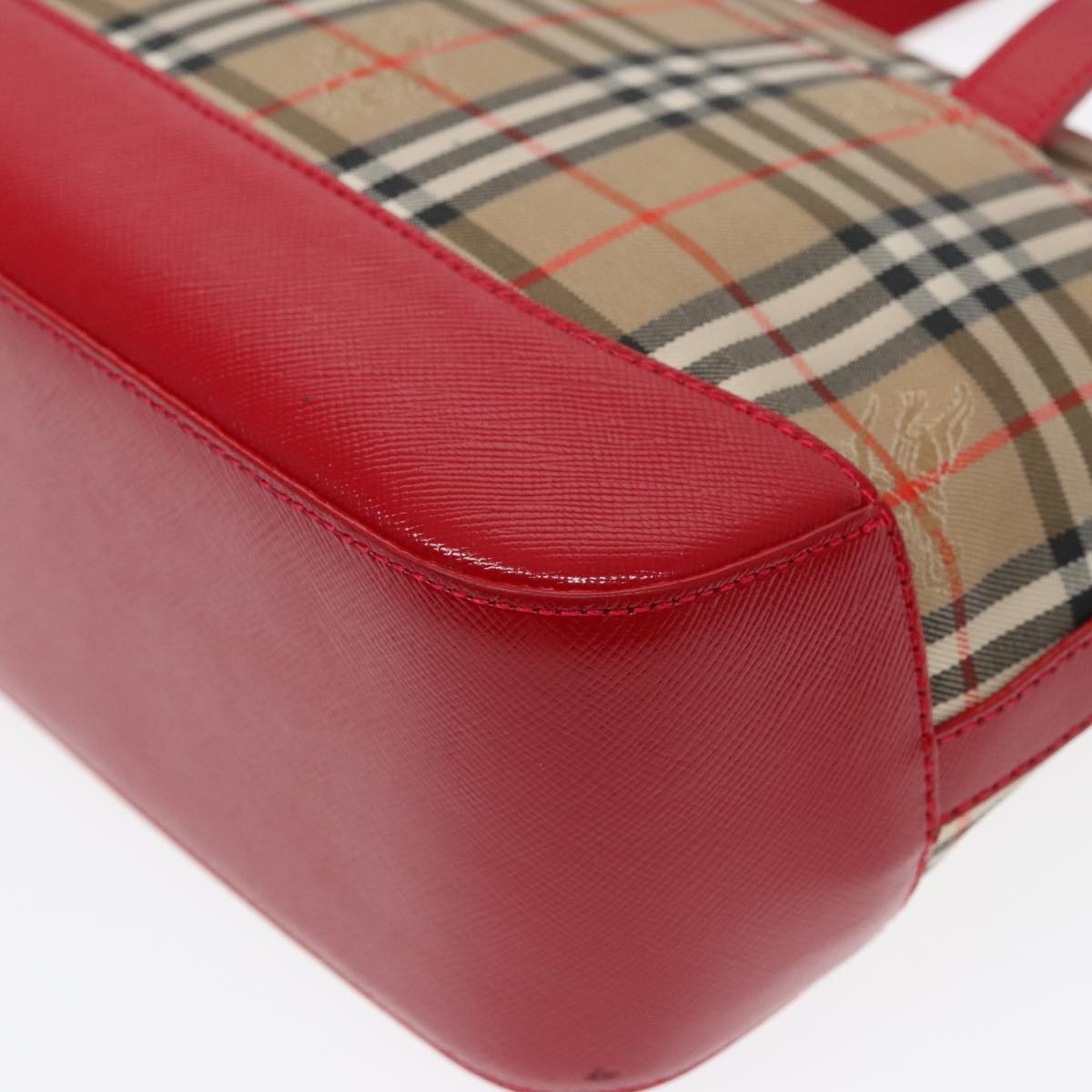Burberry Nova Check Hand Bag Canvas Leather Beige Red Gold - 9
