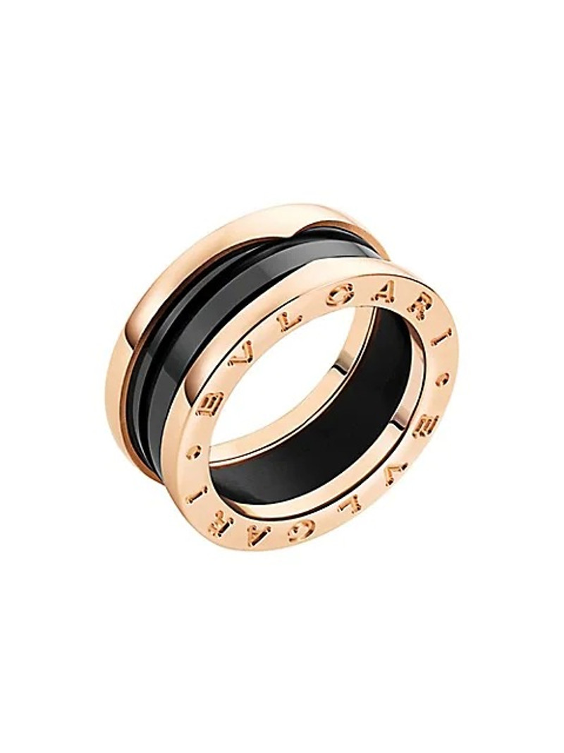 B.zero1 18K Rose Gold & Black Ceramic 2-Band Ring - 1