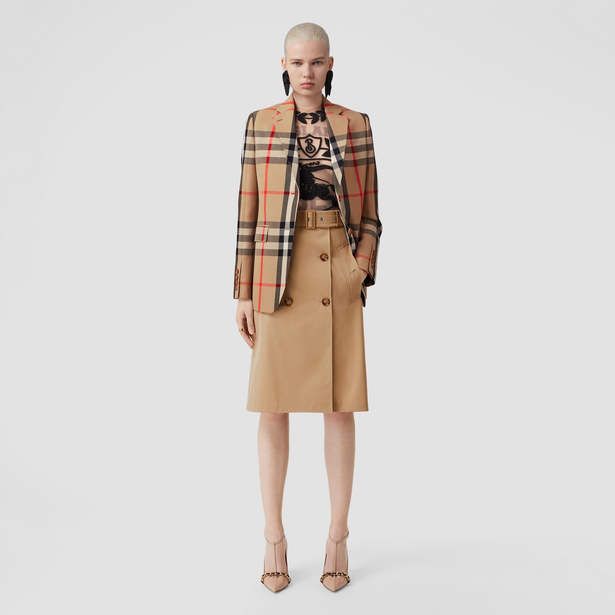 Check Wool Cotton Jacquard Tailored Jacket - 3