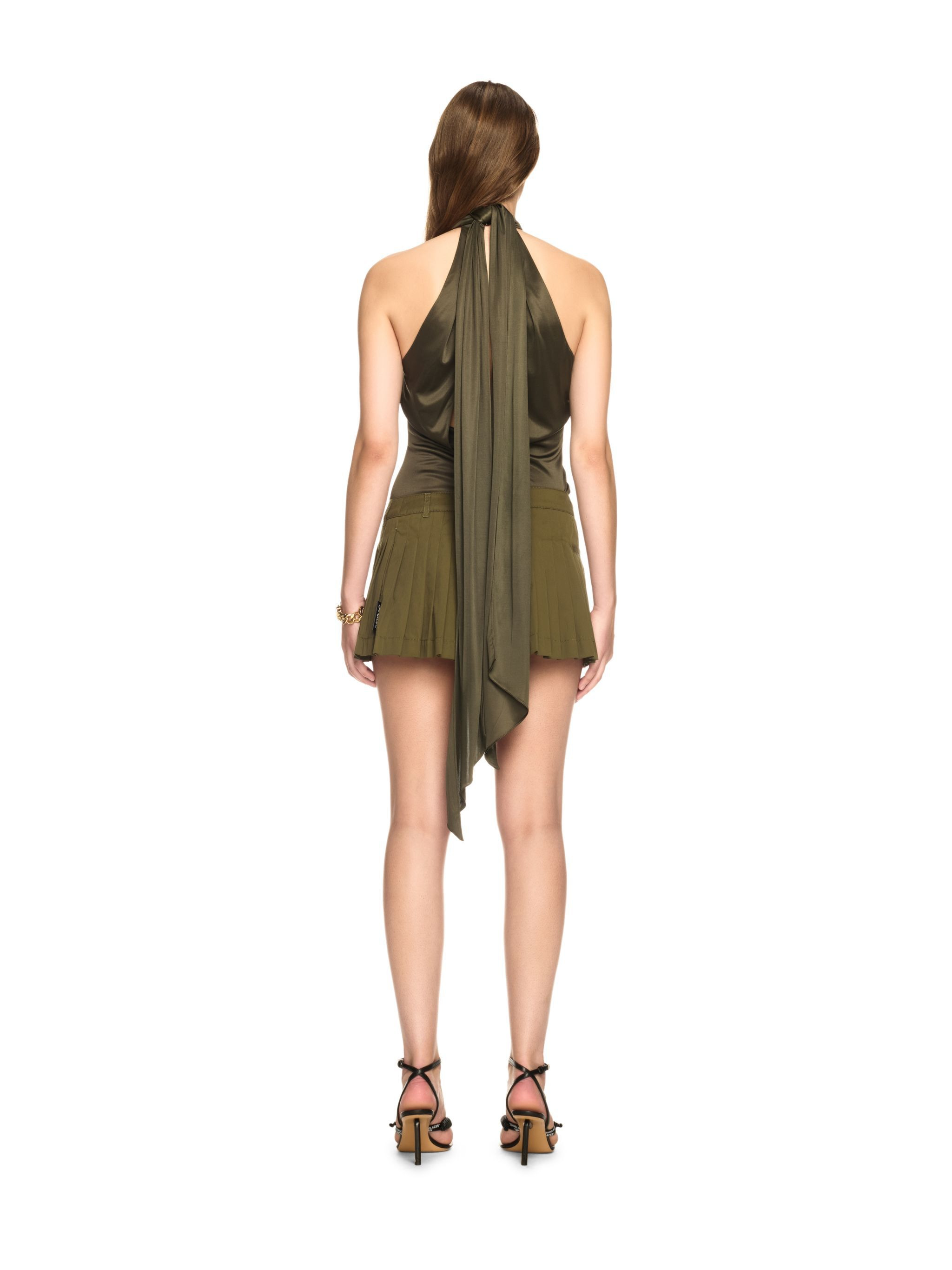 Green Shiny Draped Backless Top - 4
