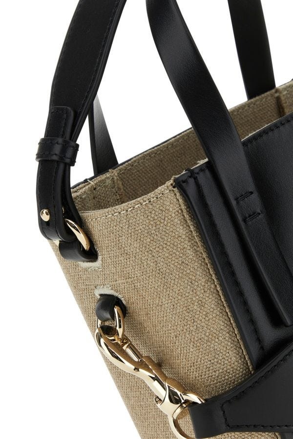 Two-tone canvas and leather small Sense shopping bag - 4