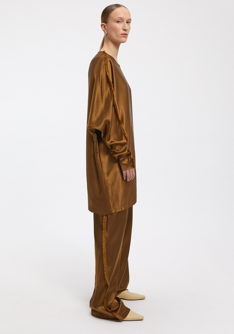 DITTI Satin long-sleeved dress with frayed seam 3