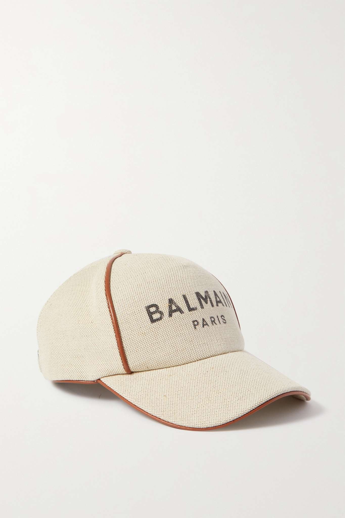 Leather-trimmed printed cotton and linen-blend canvas baseball cap - 1