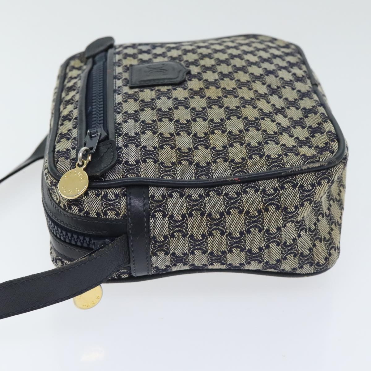 CELINE Macadam Canvas Shoulder Bag Navy Gold - 4