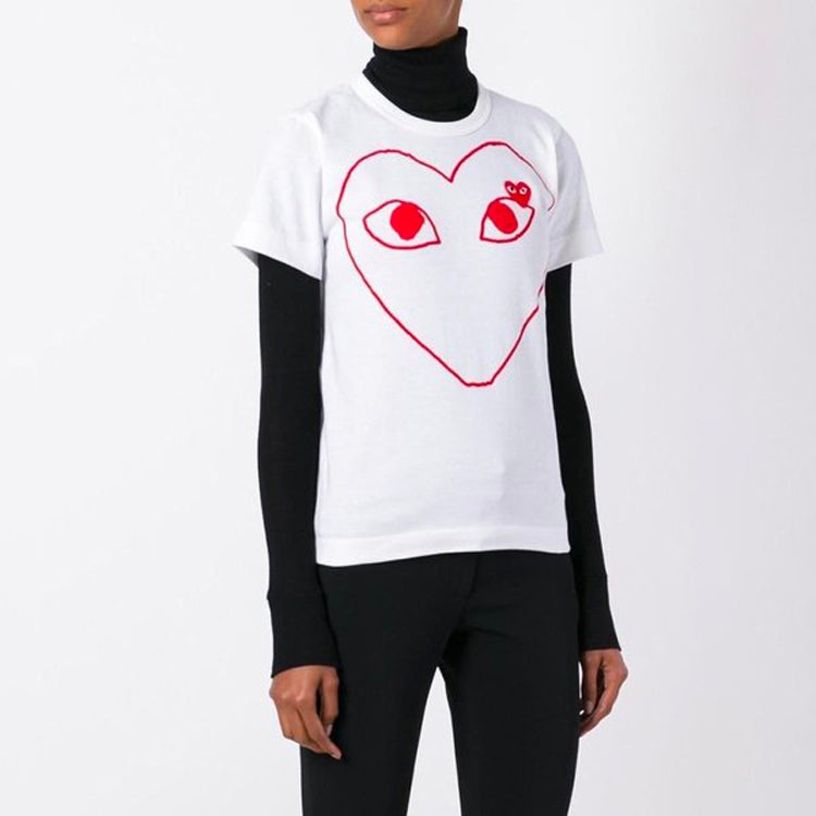 (WMNS) COMME des GARCONS PLAY Red Emblem Heart Sketch Tee 'White' AZ-T099-051-1 - 3
