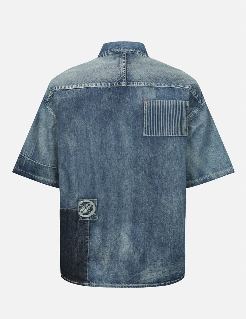 EVISU SEAGULL PRINT AND MULTI-PATCHES LOOSE FIT DENIM SHIRT outlook
