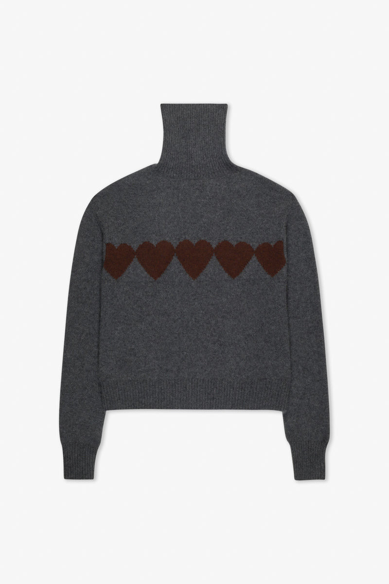 SPRWMN GREY CASHMERE HEART TURTLENECK SWEATER outlook