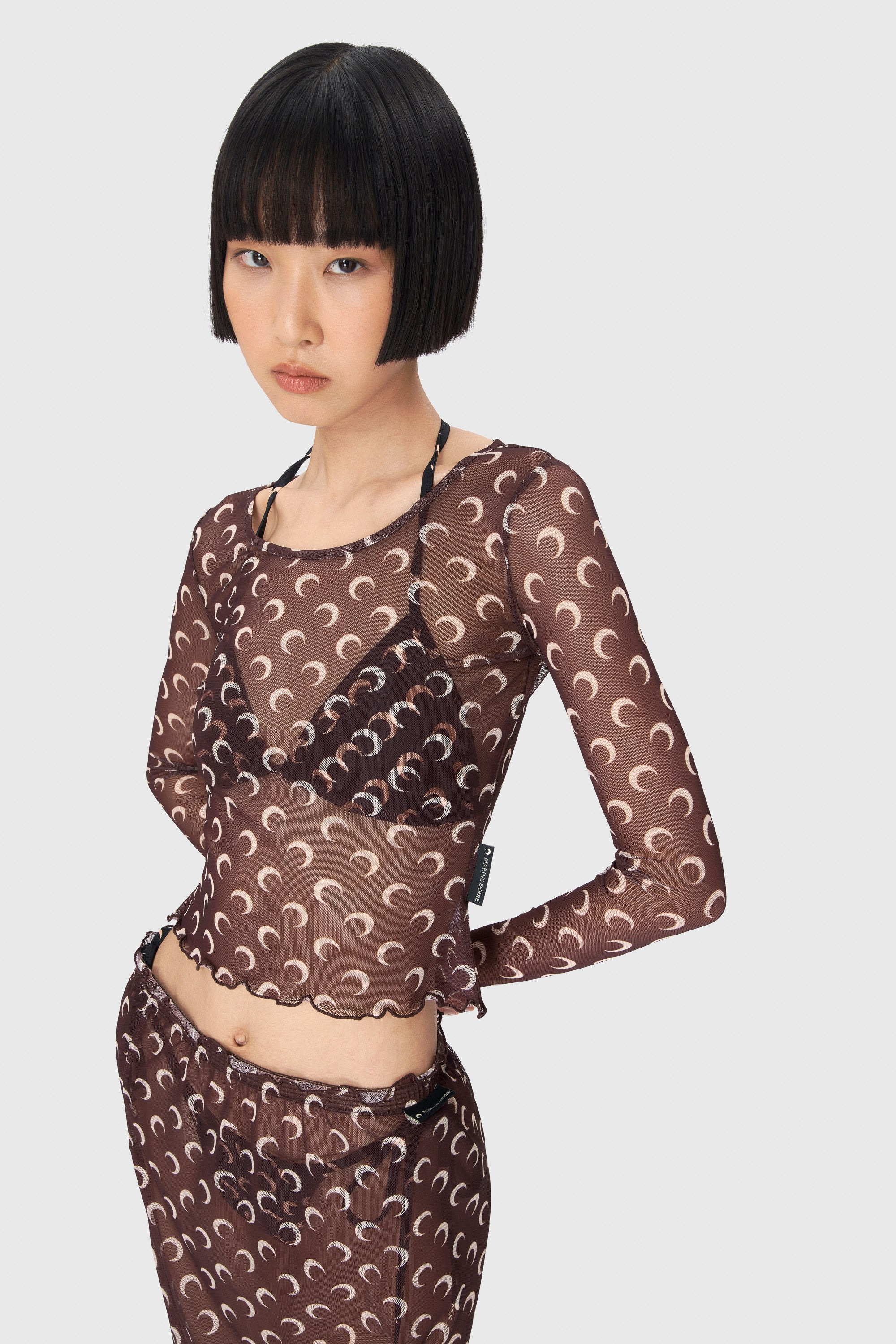 Moon Printed Mesh Second Skin Cropped Top - 3