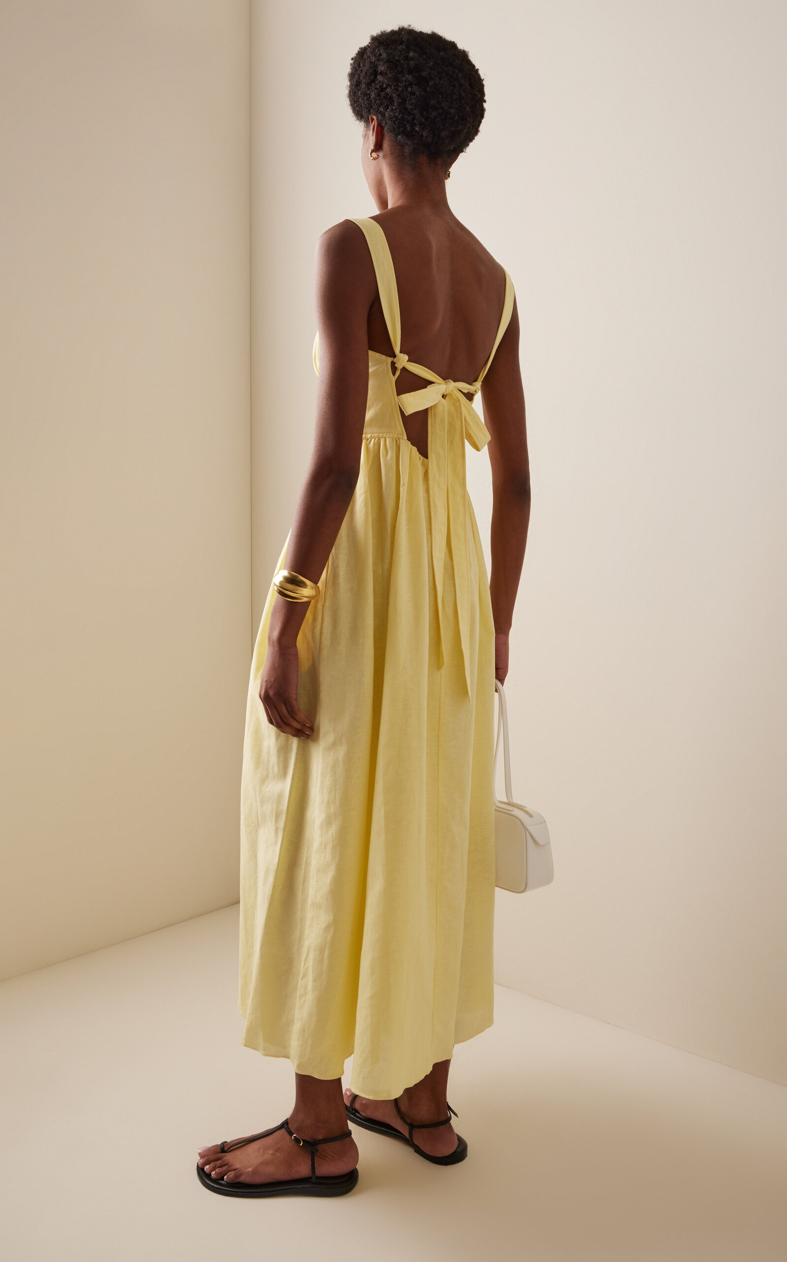 Exclusive Crossback Linen-Cotton Maxi Dress yellow - 4